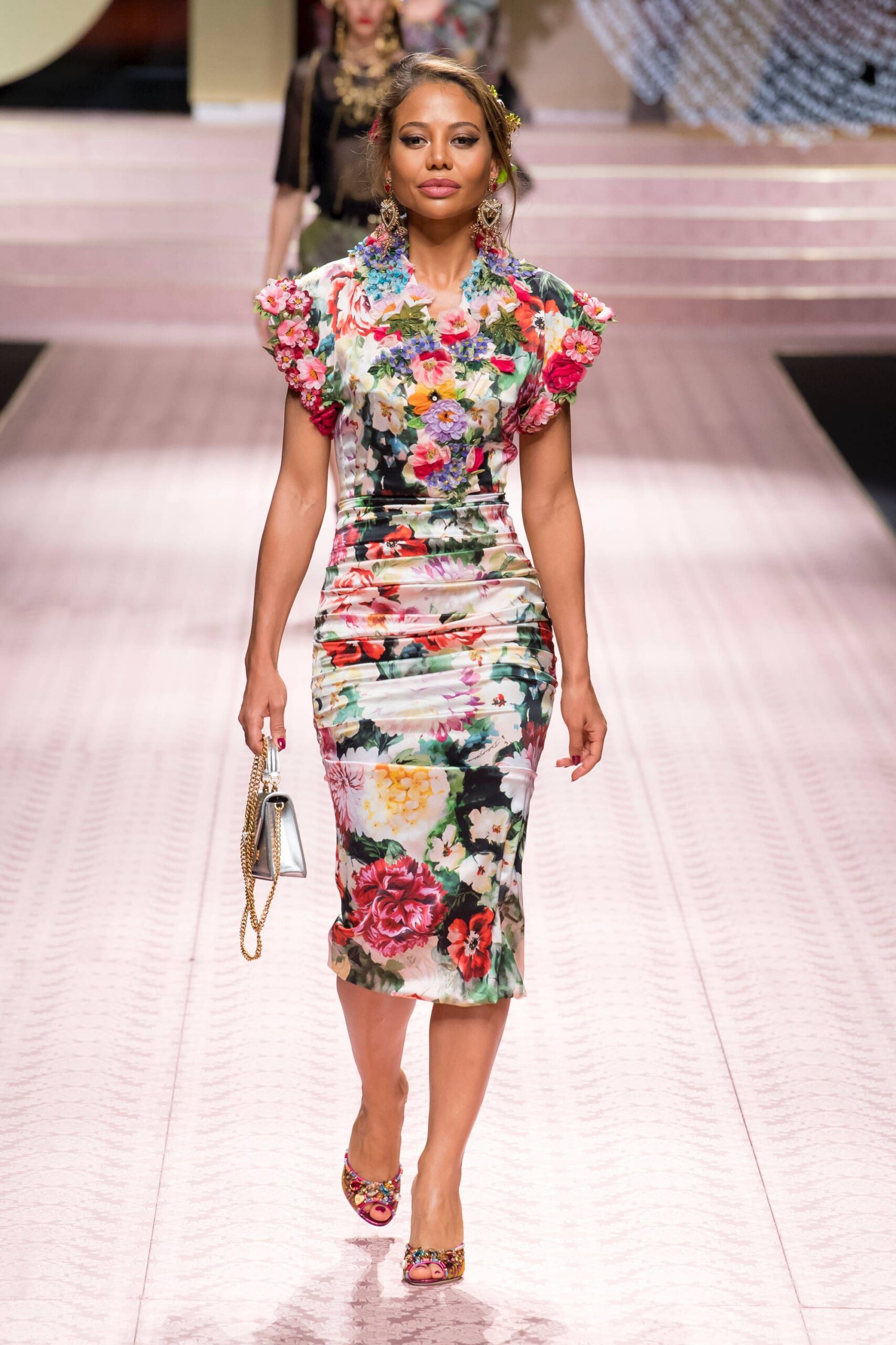 floral midi dress with accessories