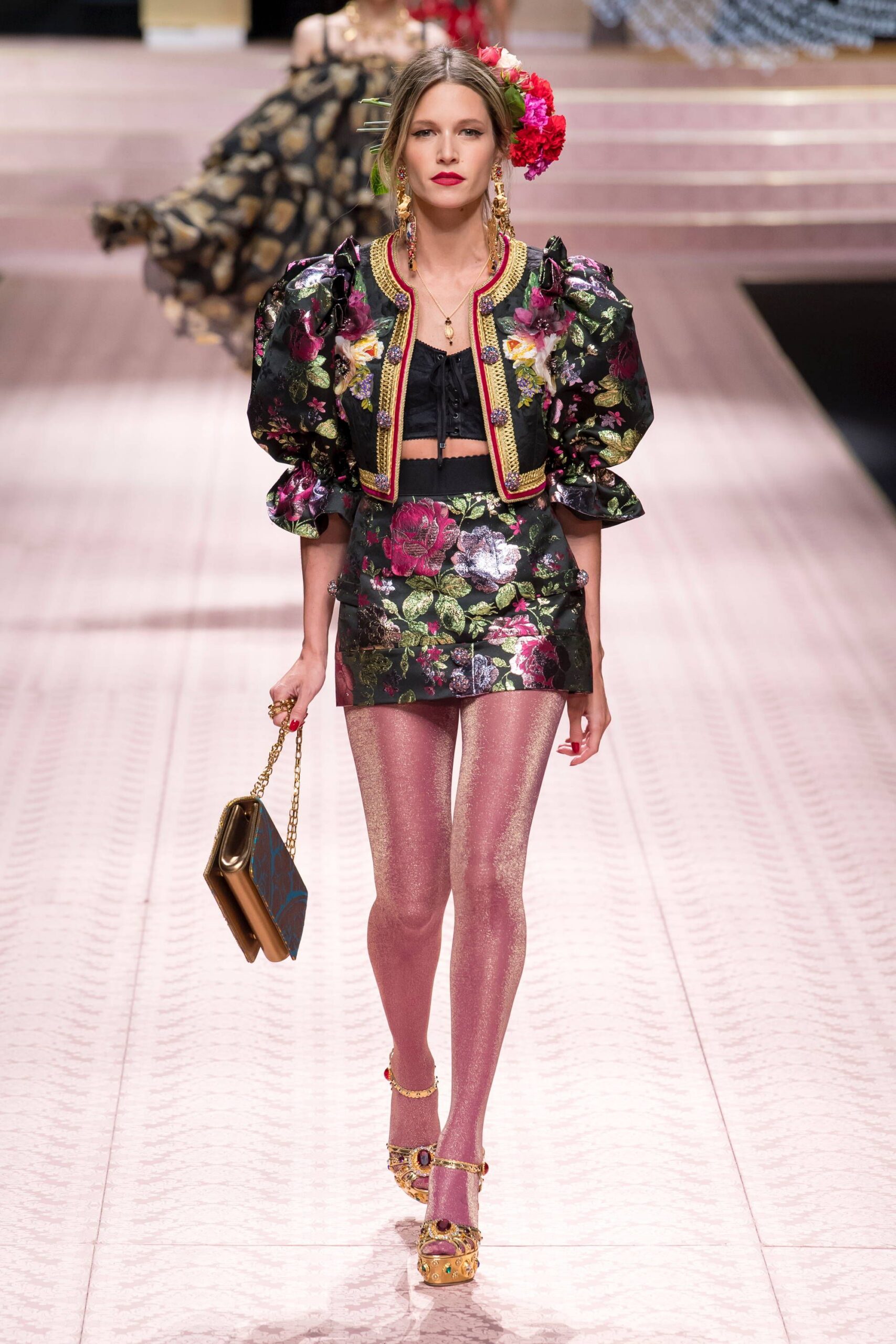 floral jacket and mini skirt