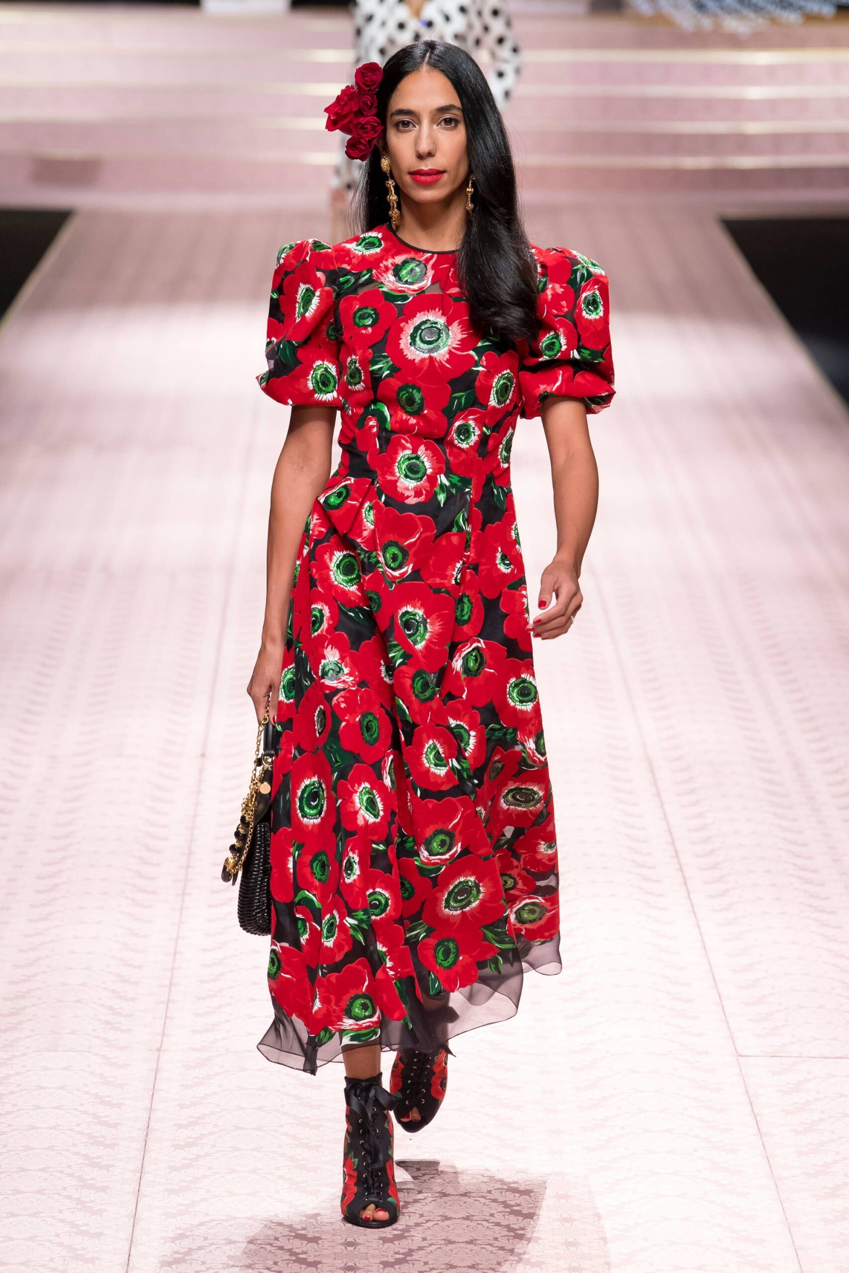 floral midi dress with cutout shoes