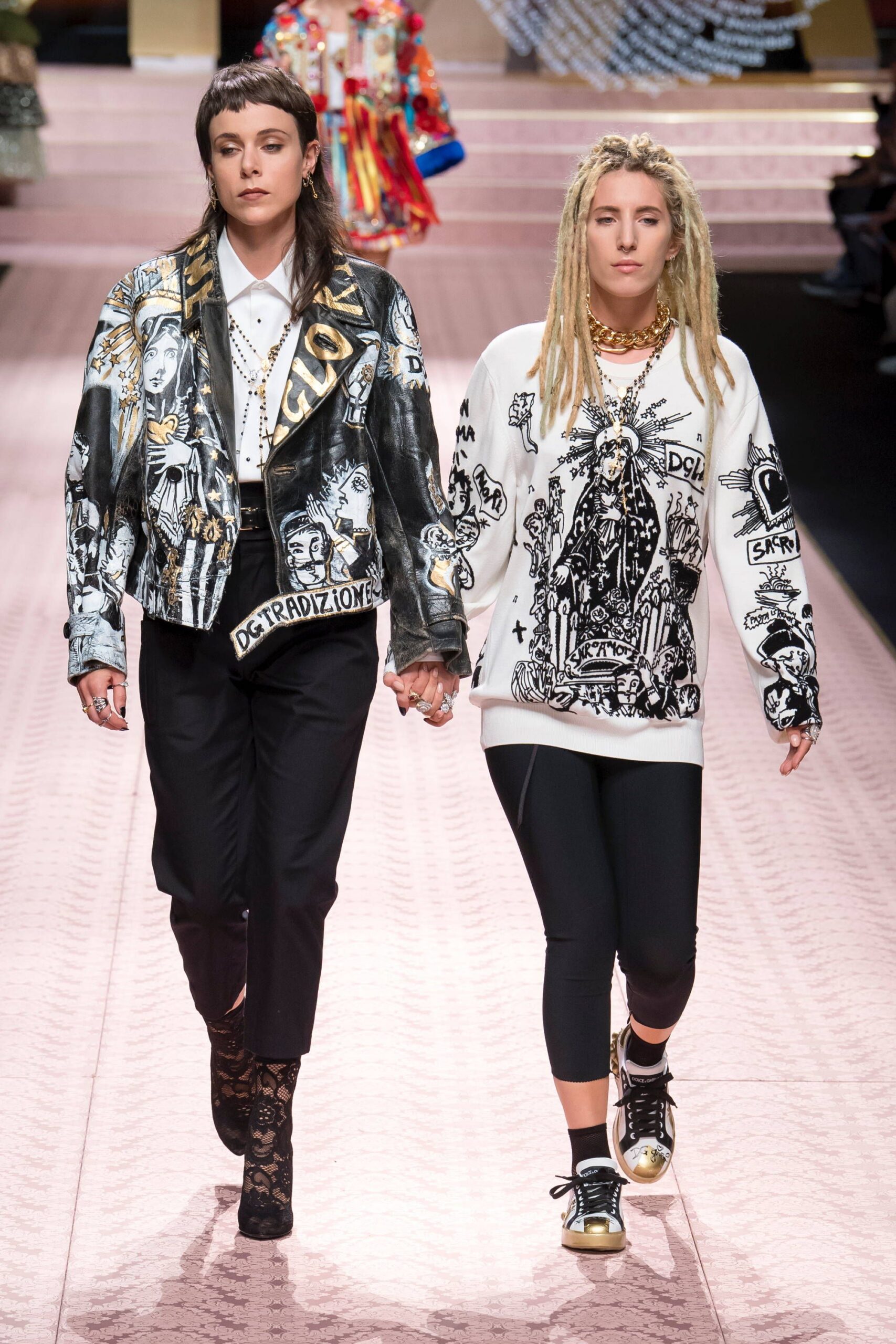 black leather jacket and printed shirt