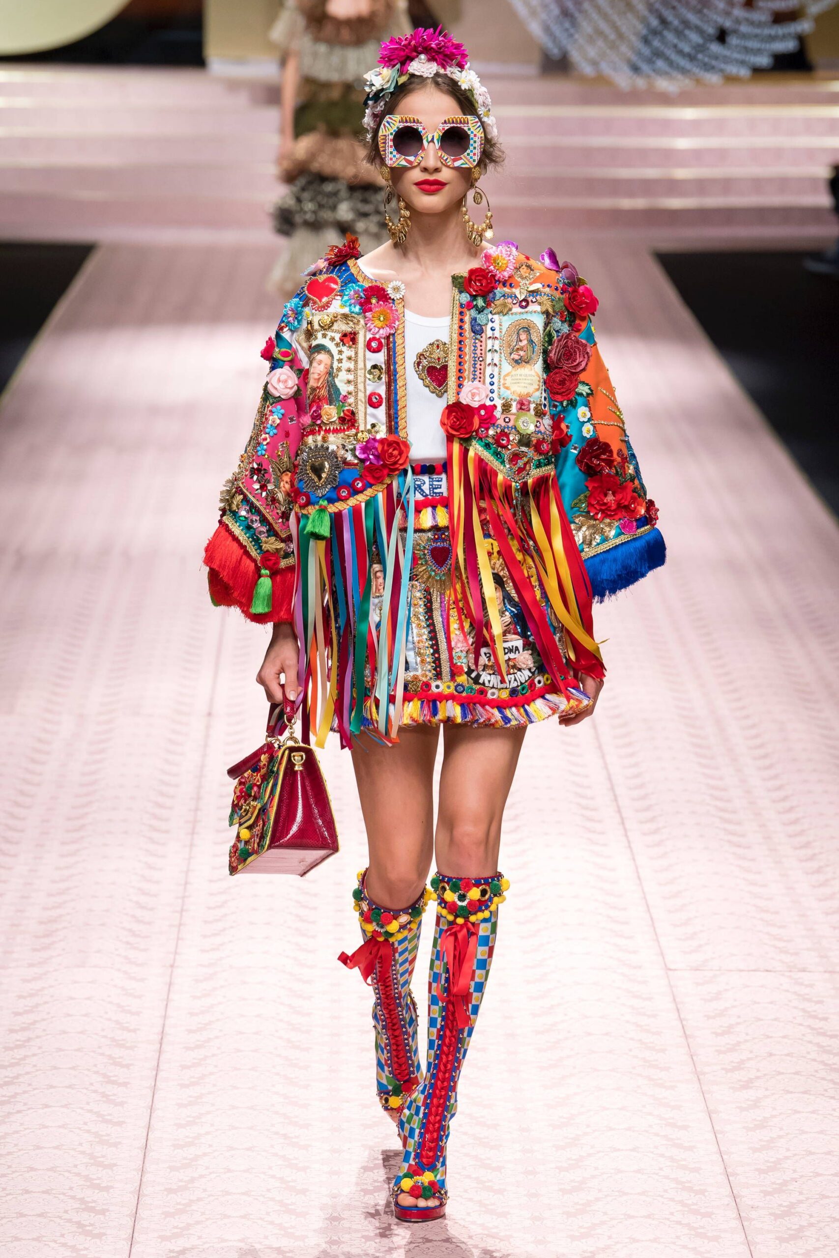 colorful embroidered mini dress with boots