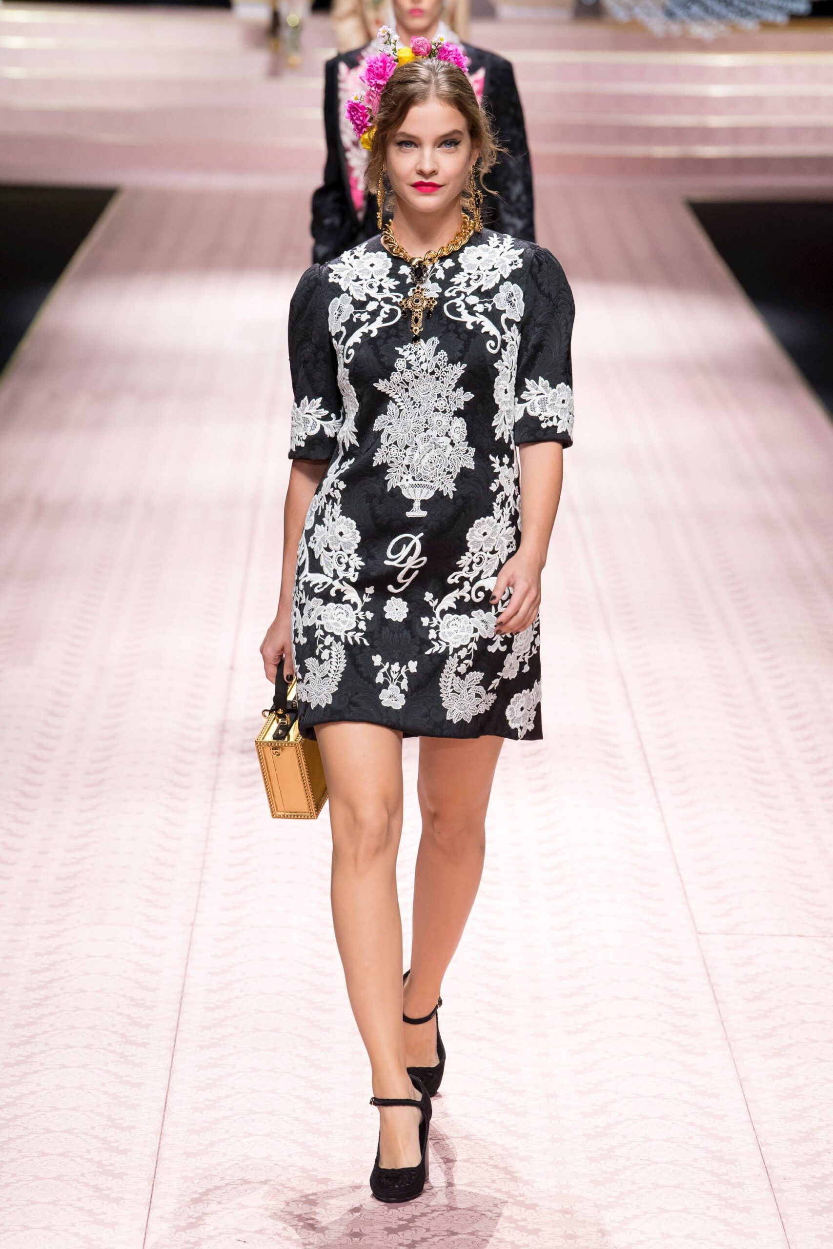 black and white embroidered mini-dress