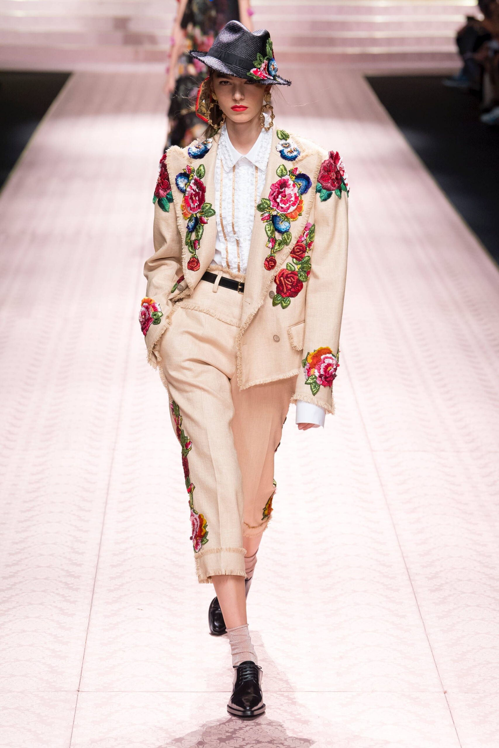 beige embroidered blazer and pants