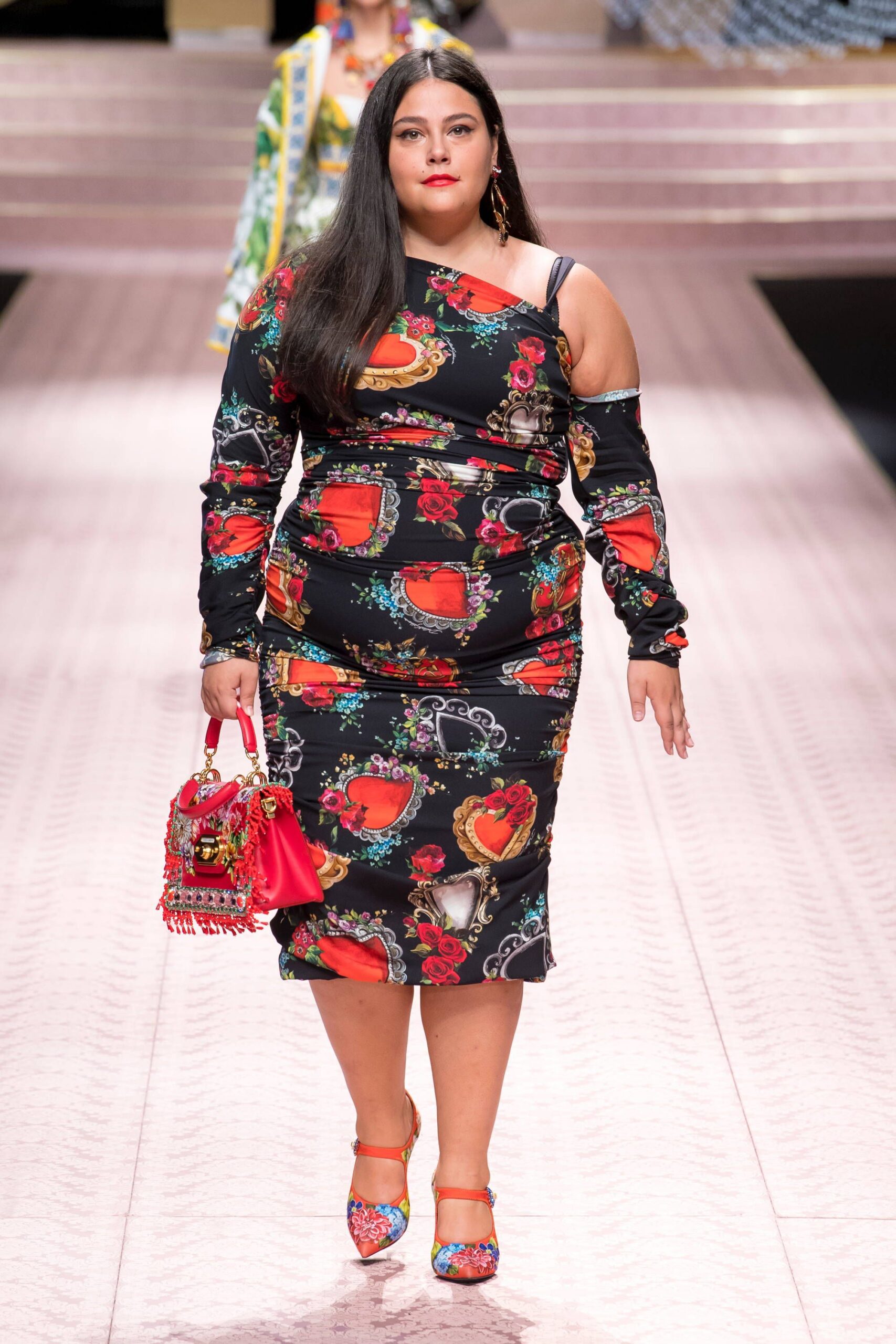 black printed fitted midi dress