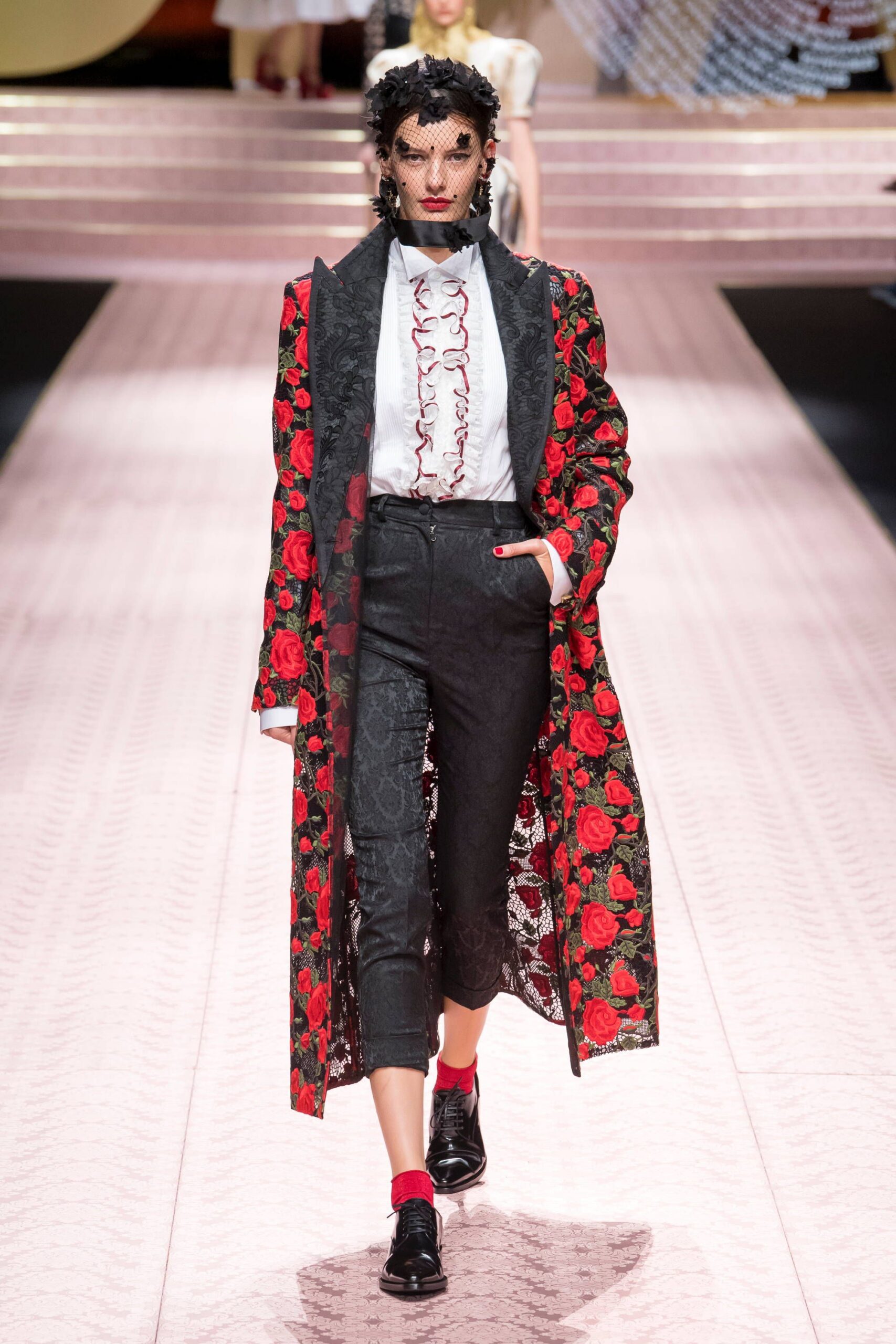 floral coat with fitted shirt and pants