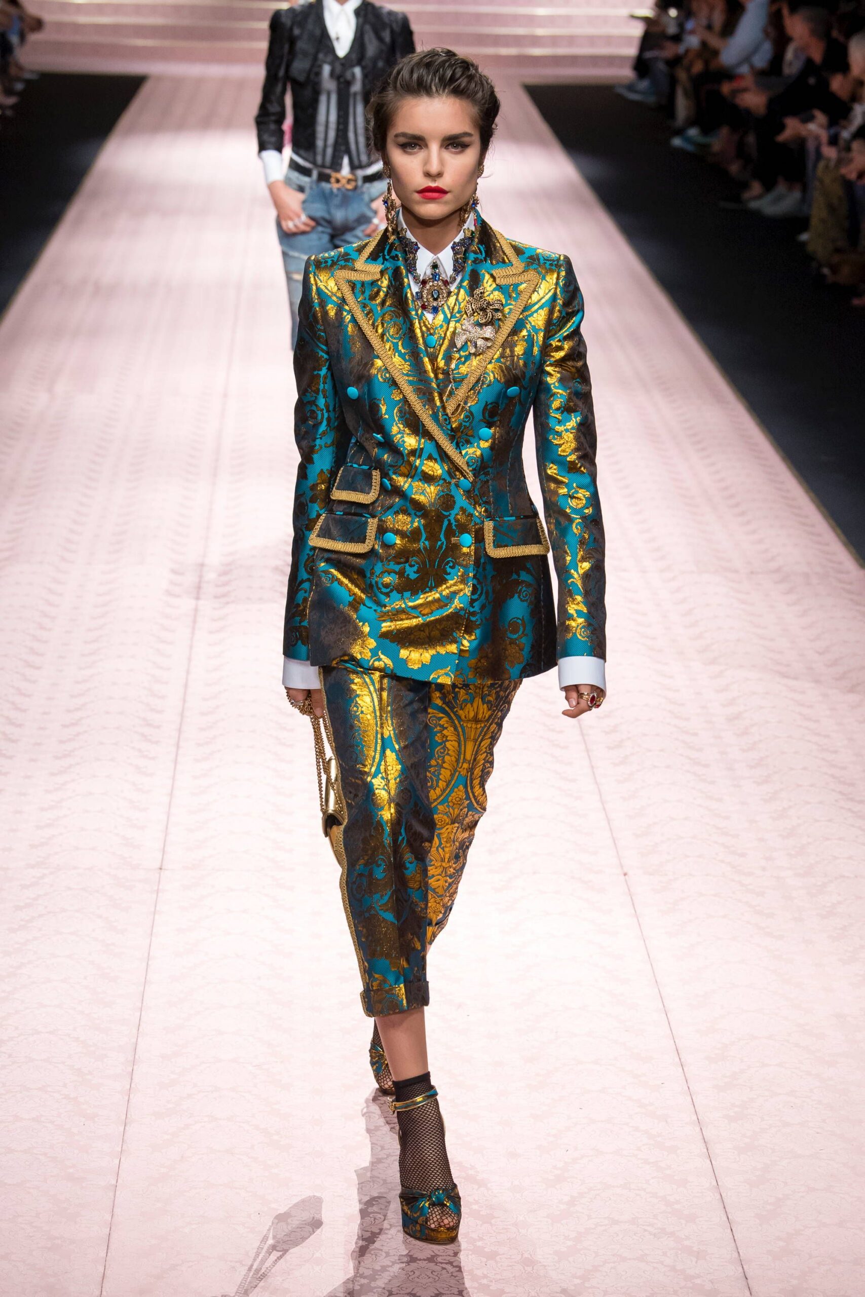 blue and gold embroidered suit