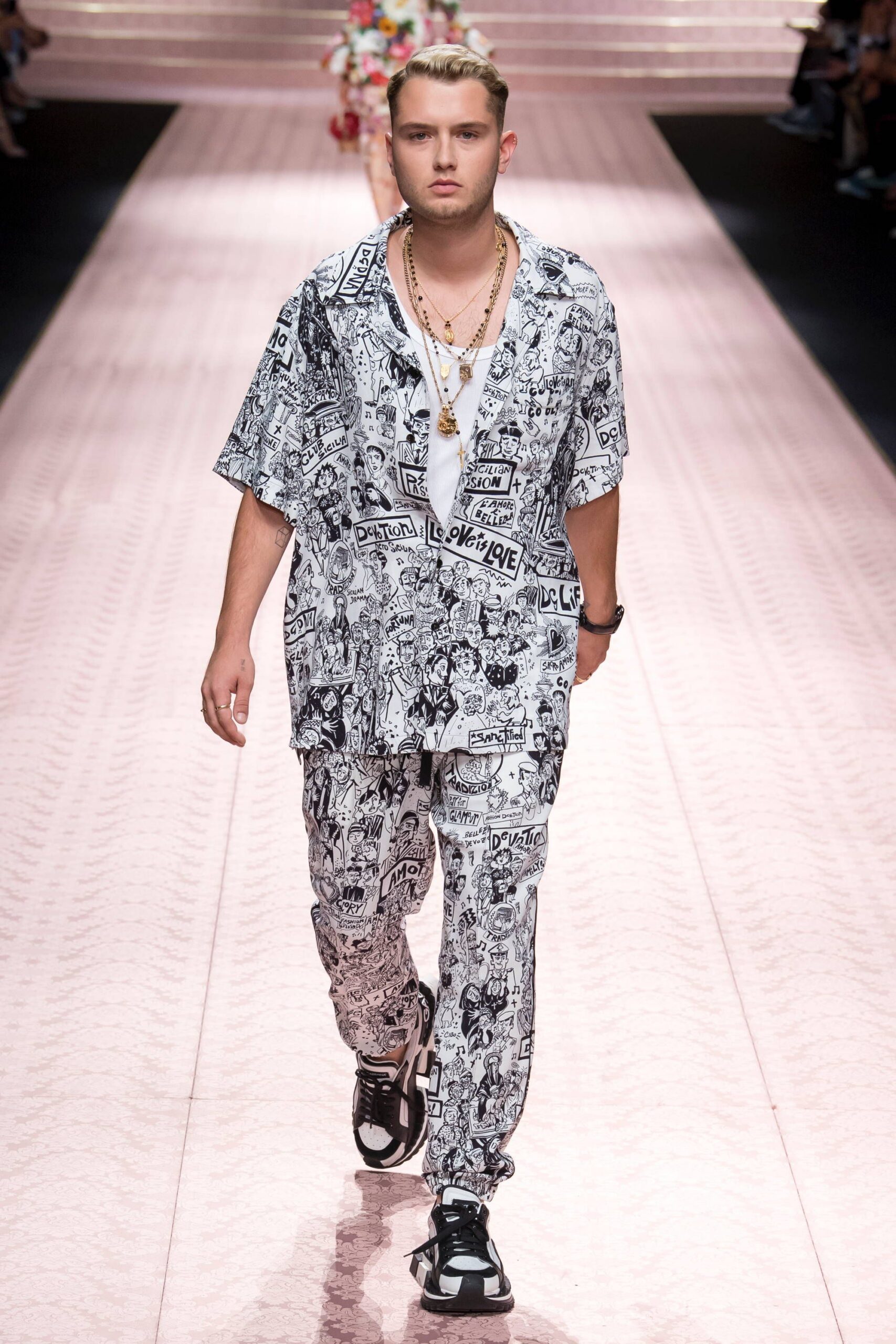 printed black and white shirt and pants