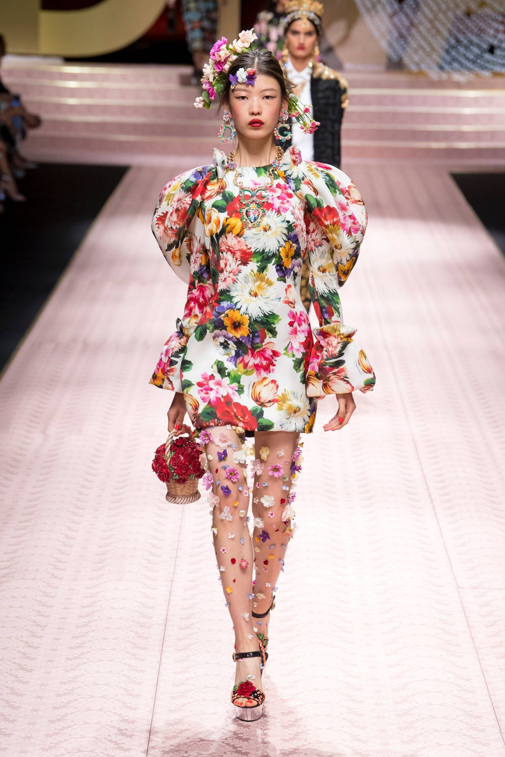 floral short dress with embellished shoes