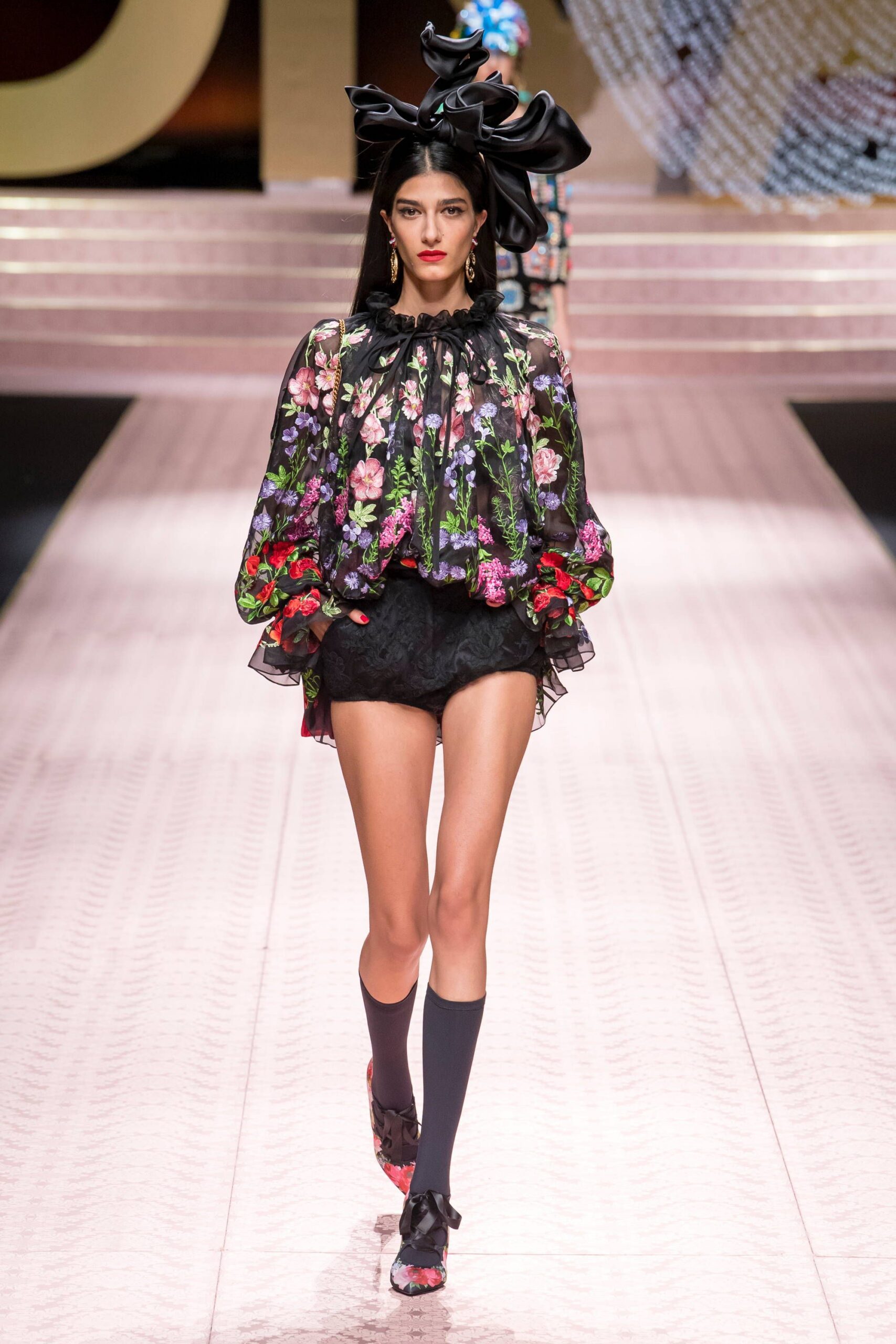 floral black top with shorts