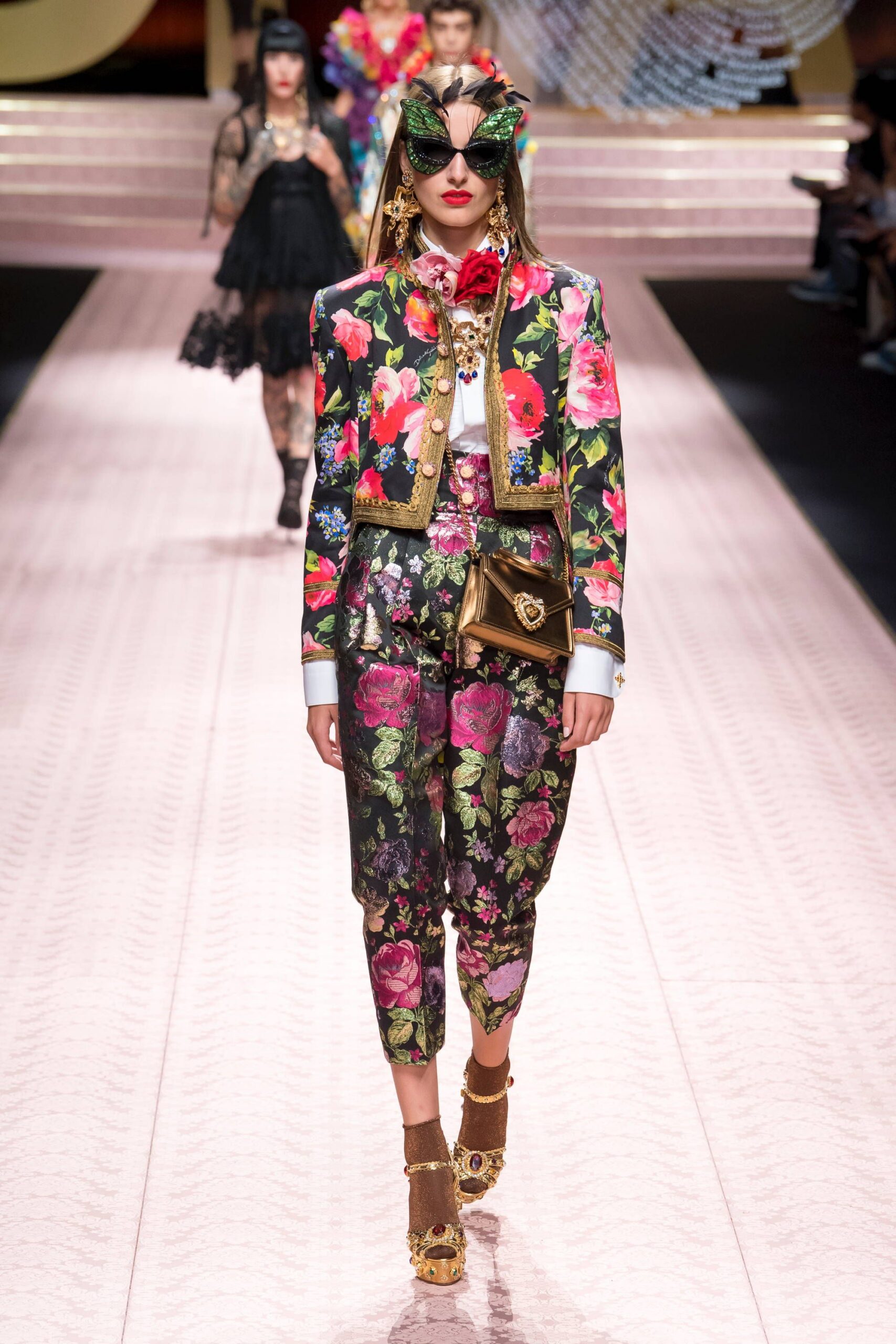 floral blazer and pants ensemble