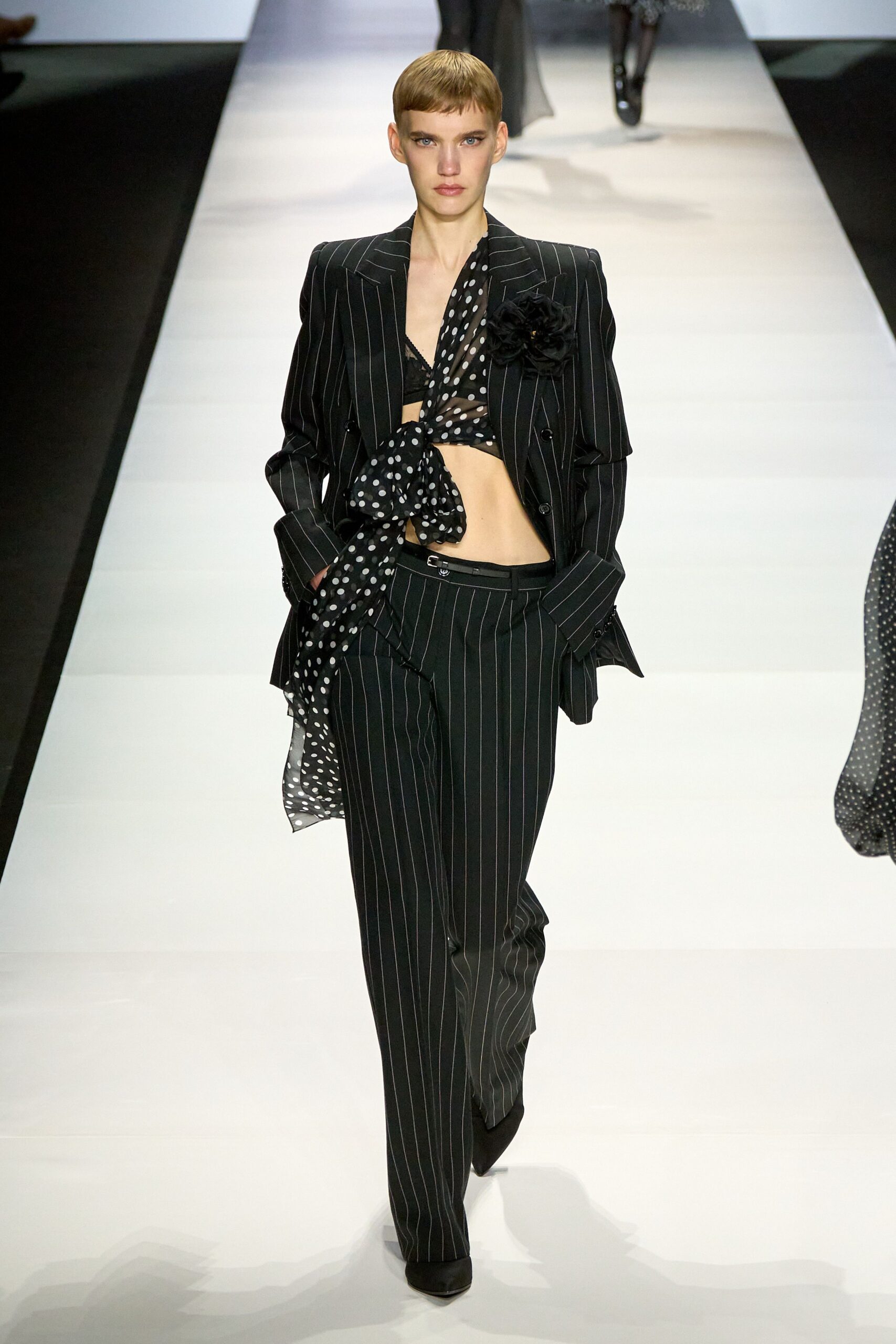 black and white striped suit