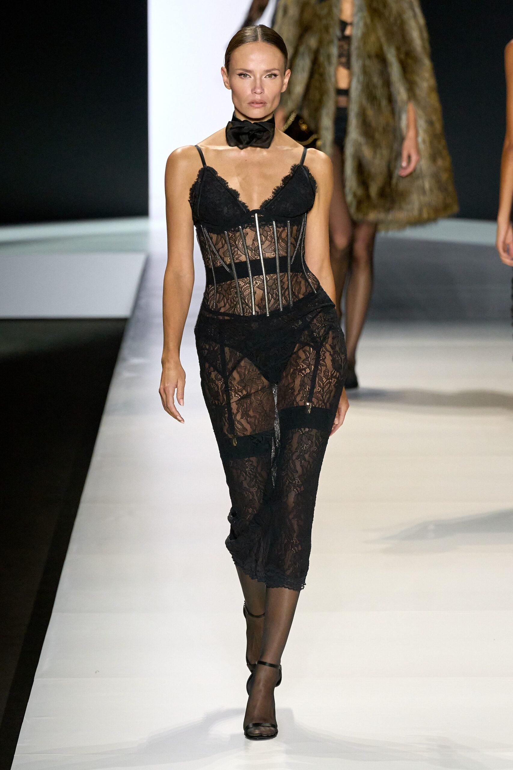 black lace sleeveless v-neck fitted ruched sheer dress