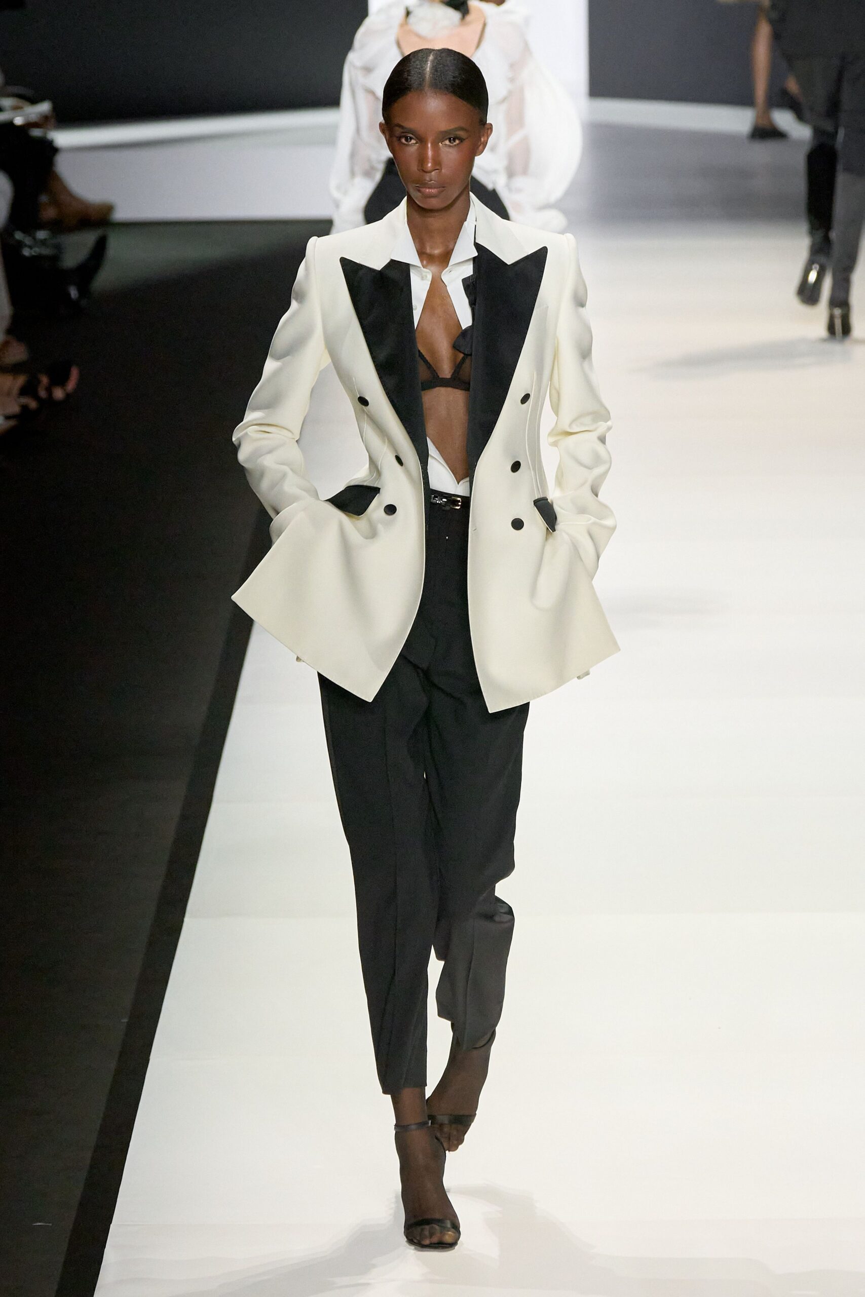 tailored black and white outfit