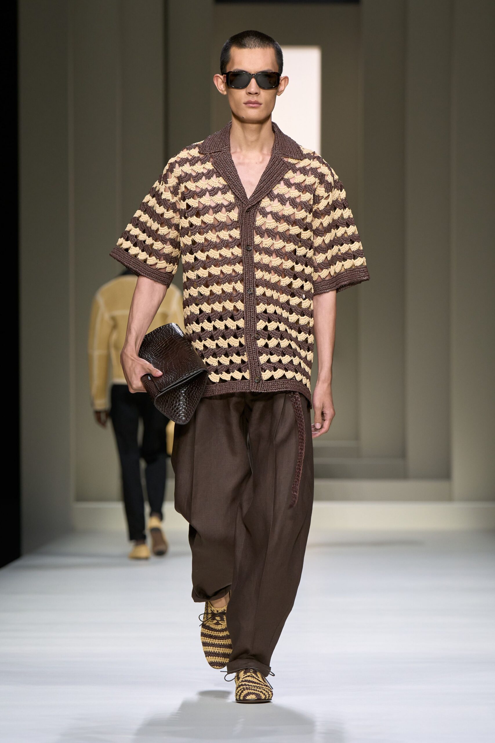 brown striped shirt and pants
