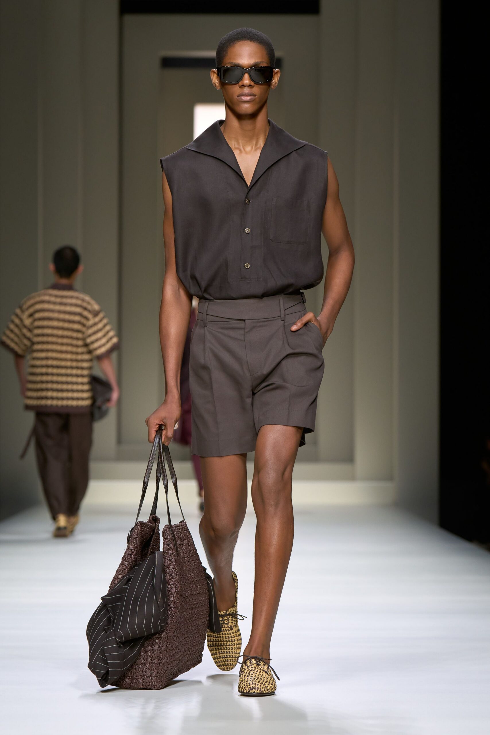 black fitted shirt and shorts