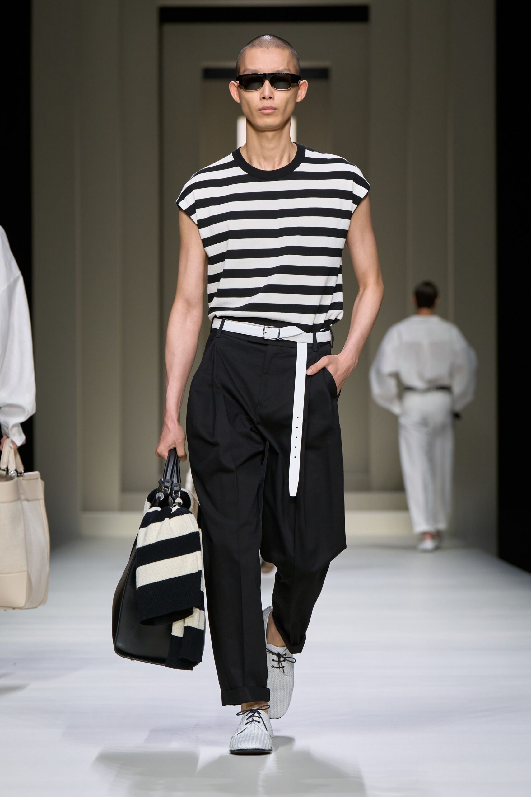 striped top tailored pants