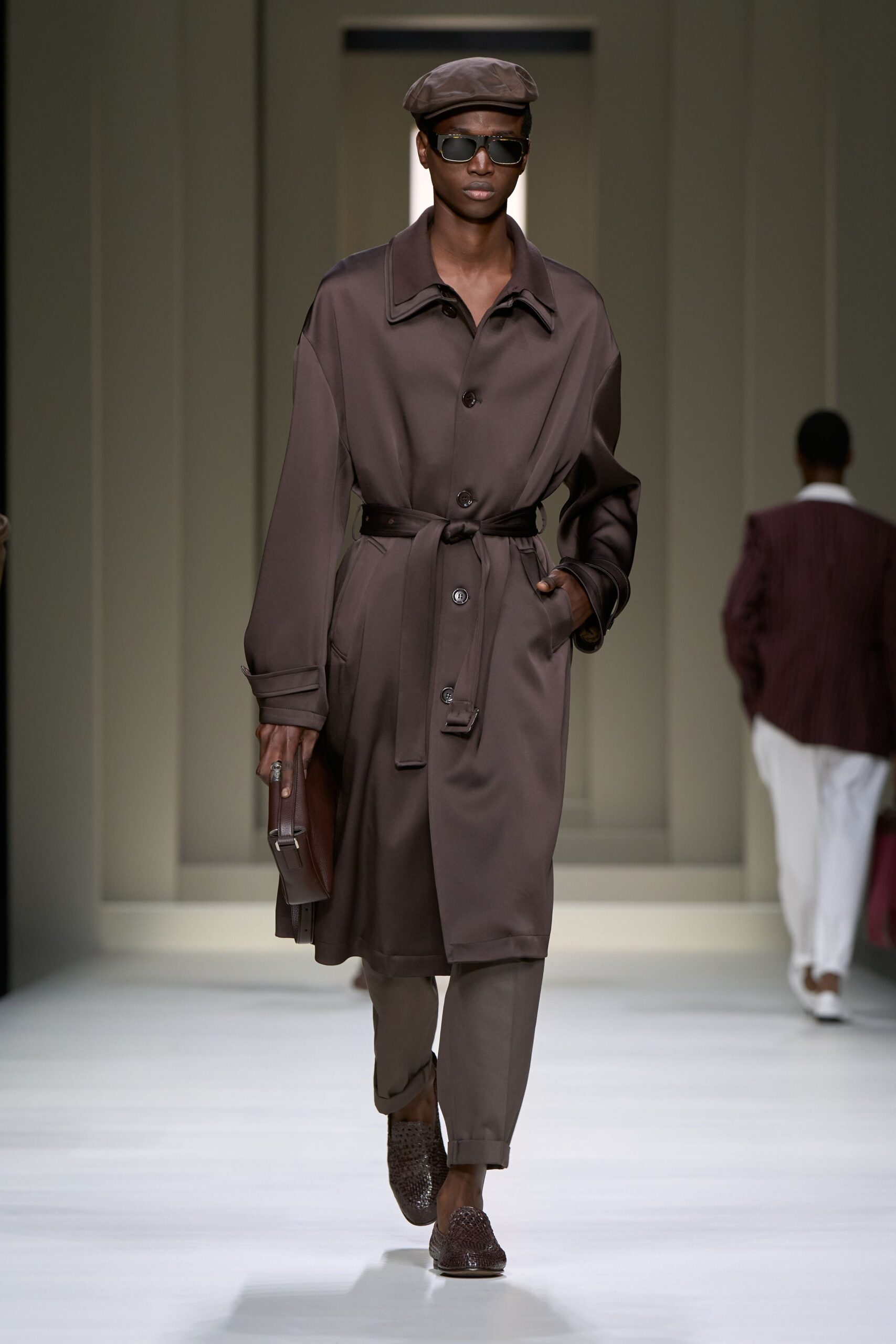 brown trench coat with accessories