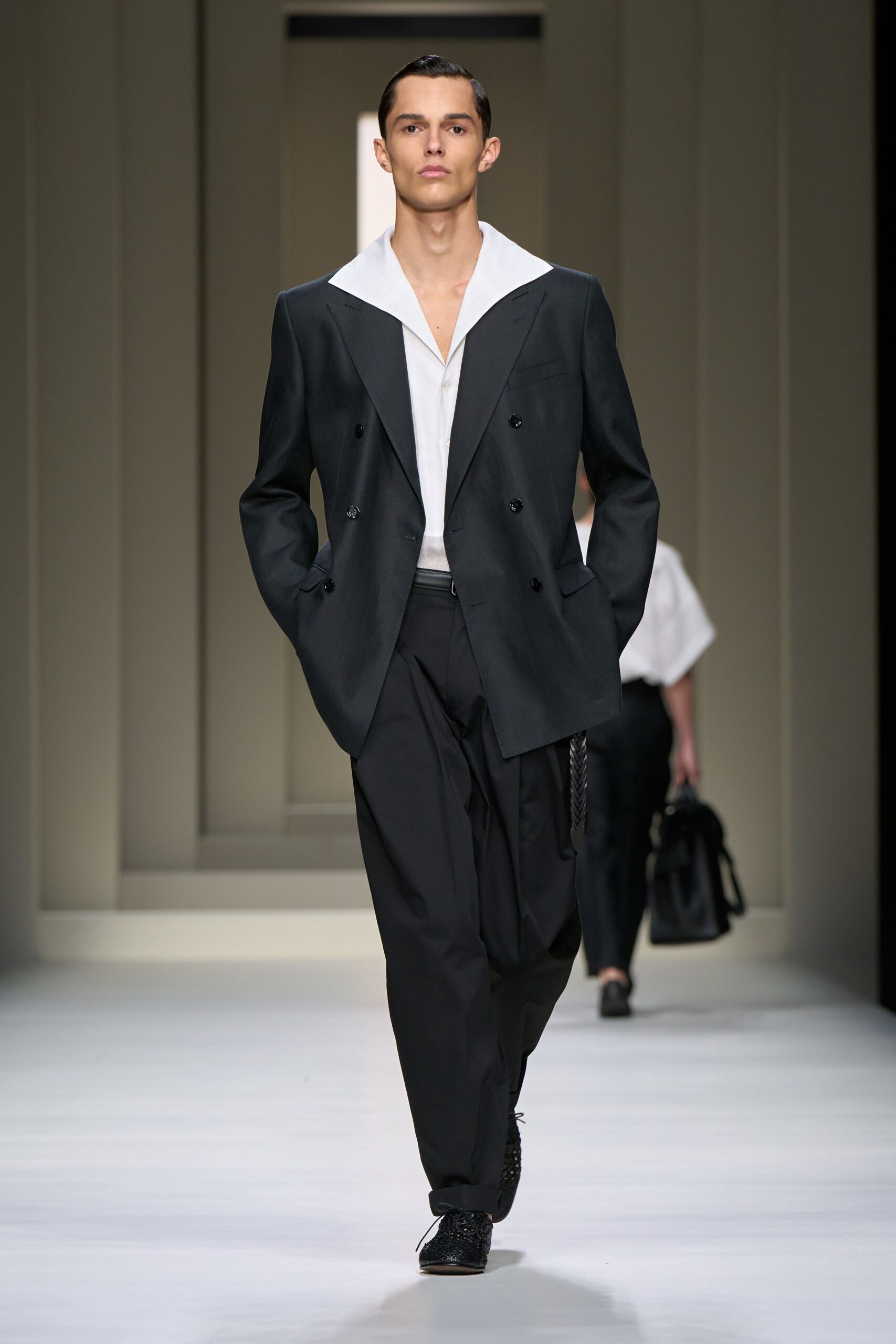 black tailored blazer with white shirt