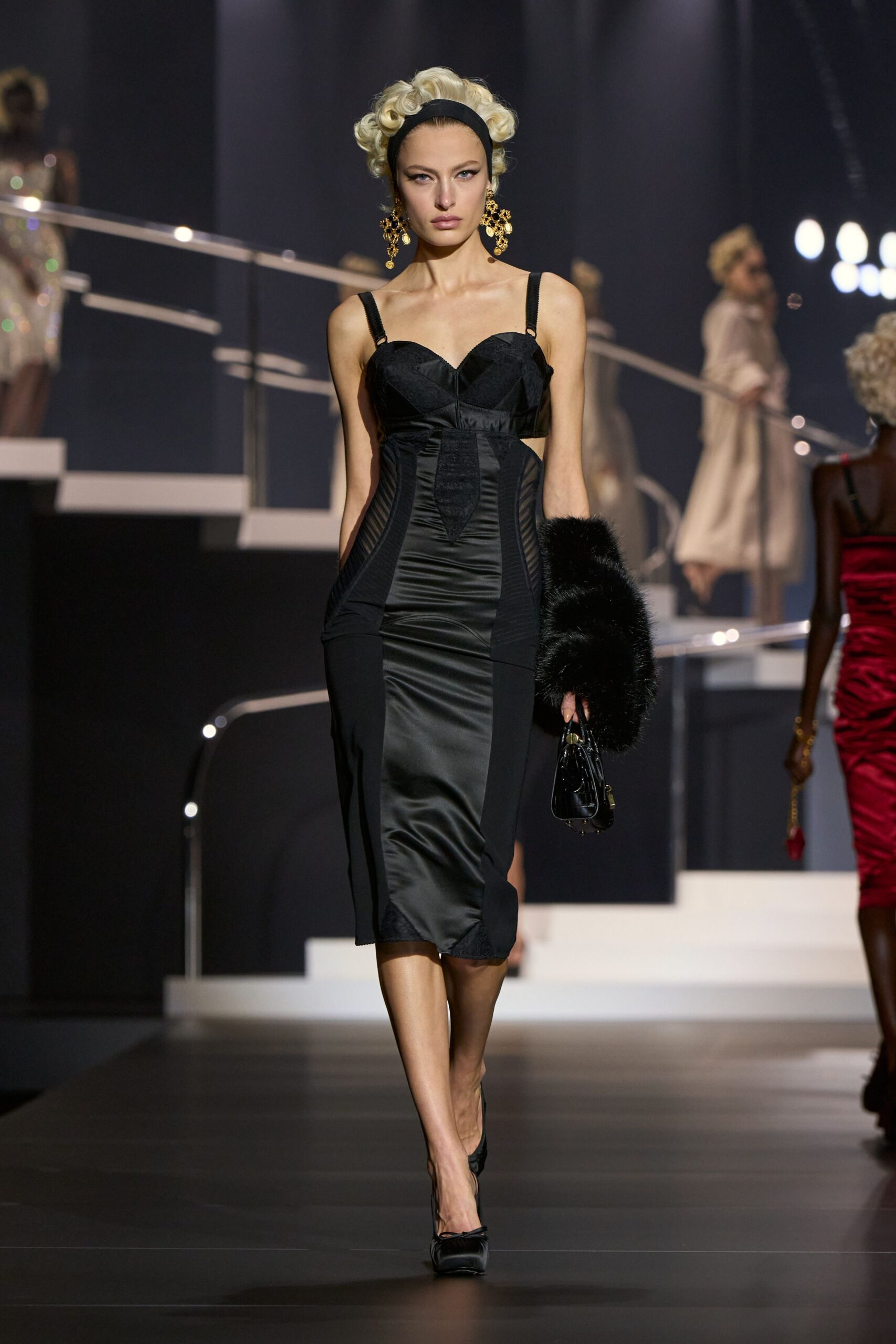 black fitted midi dress