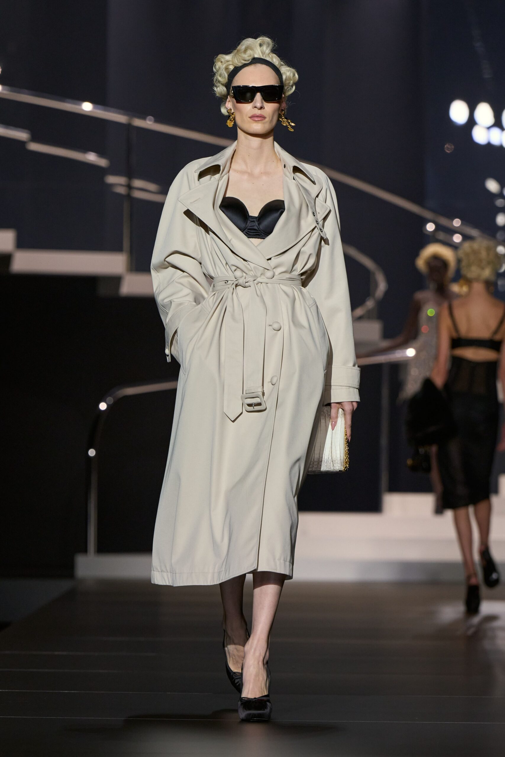 beige trench coat with black corset