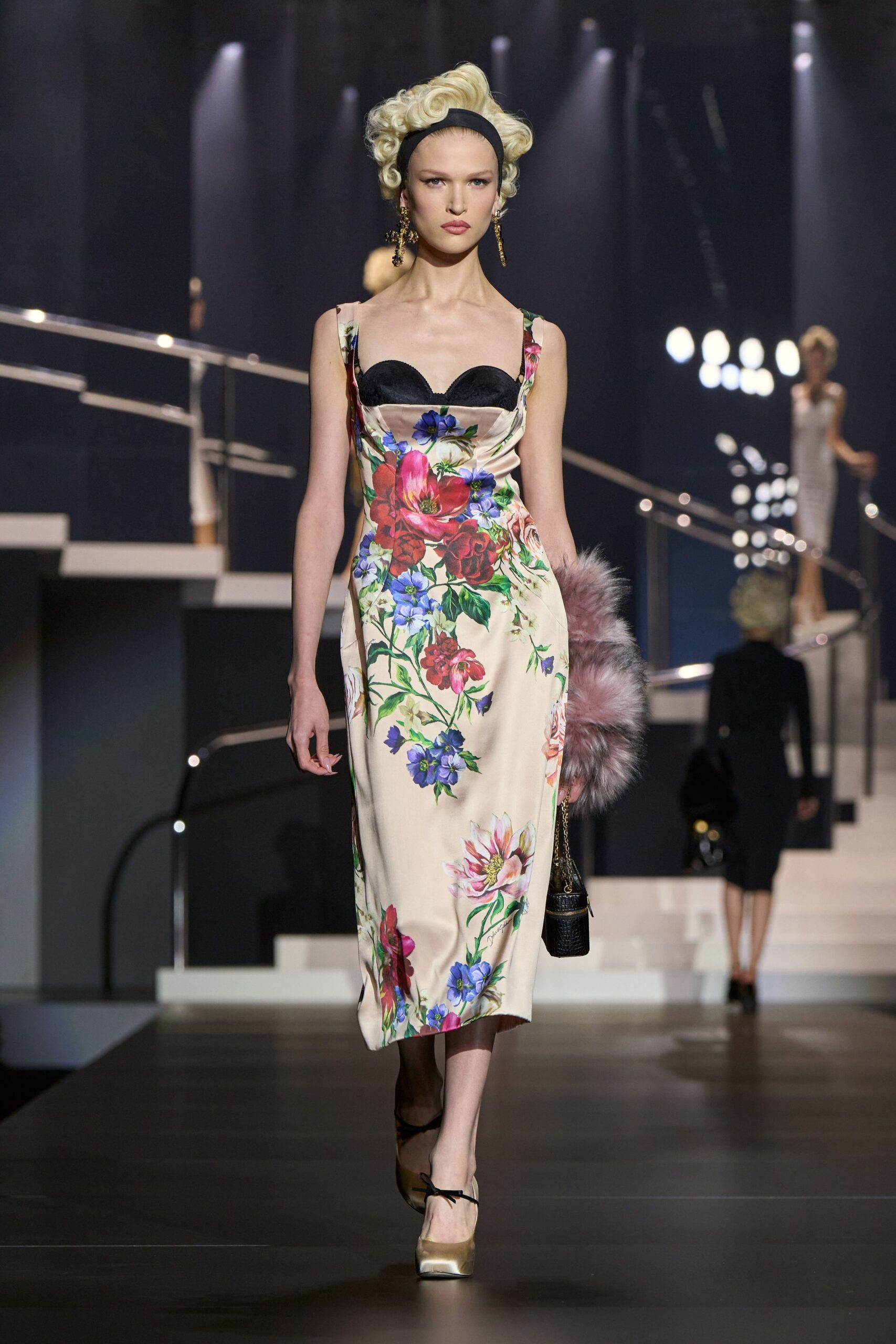 floral midi dress with platform shoes