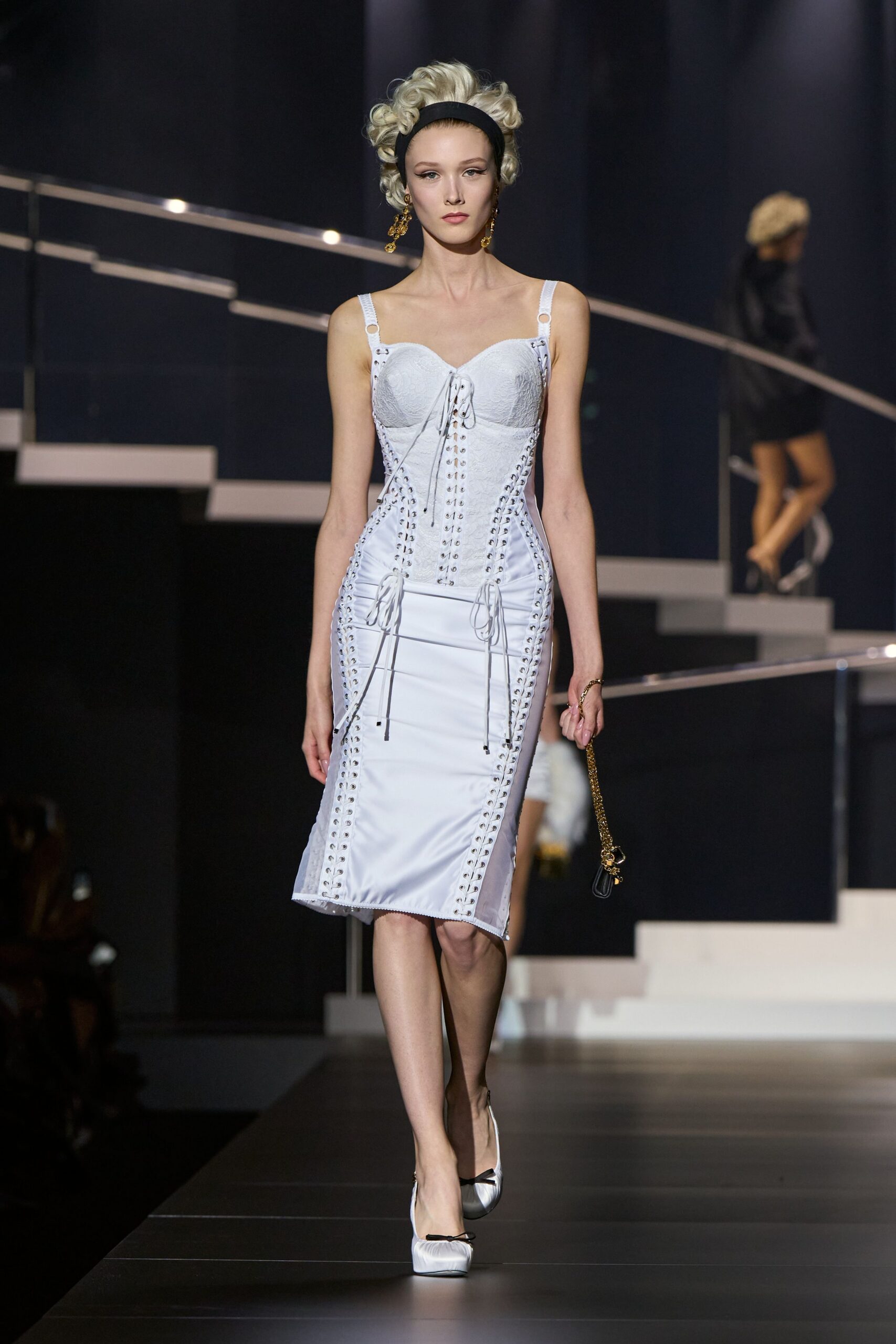 fitted white silk midi dress