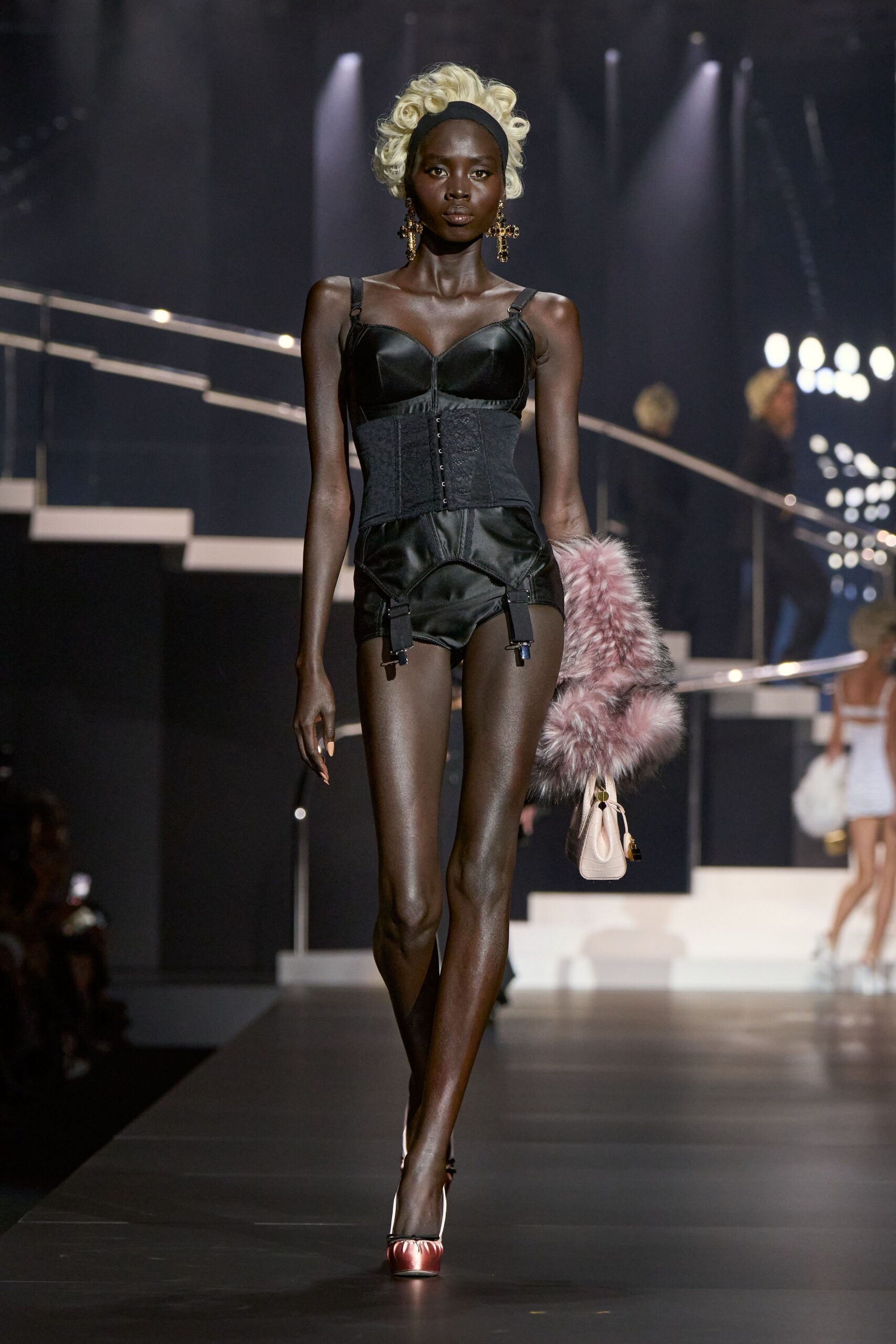 black leather corset and shorts
