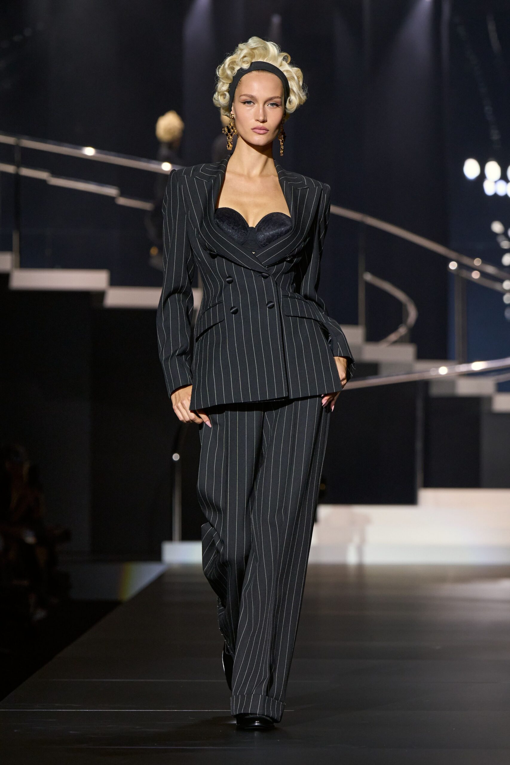 black and white striped blazer with corset