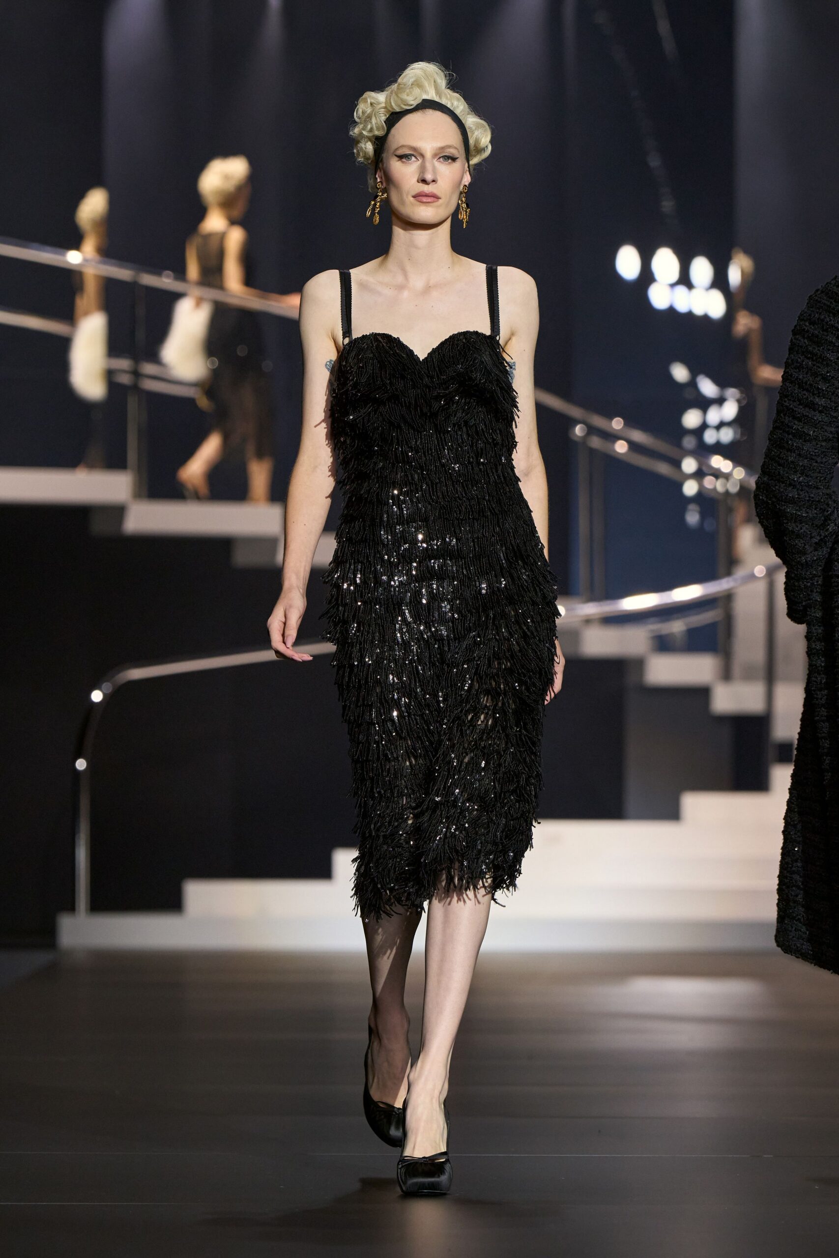 black fringed sequined midi dress