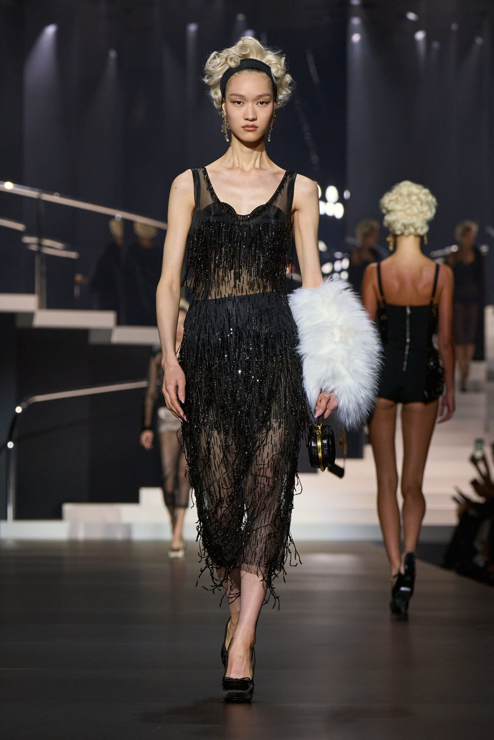 black fringed midi dress
