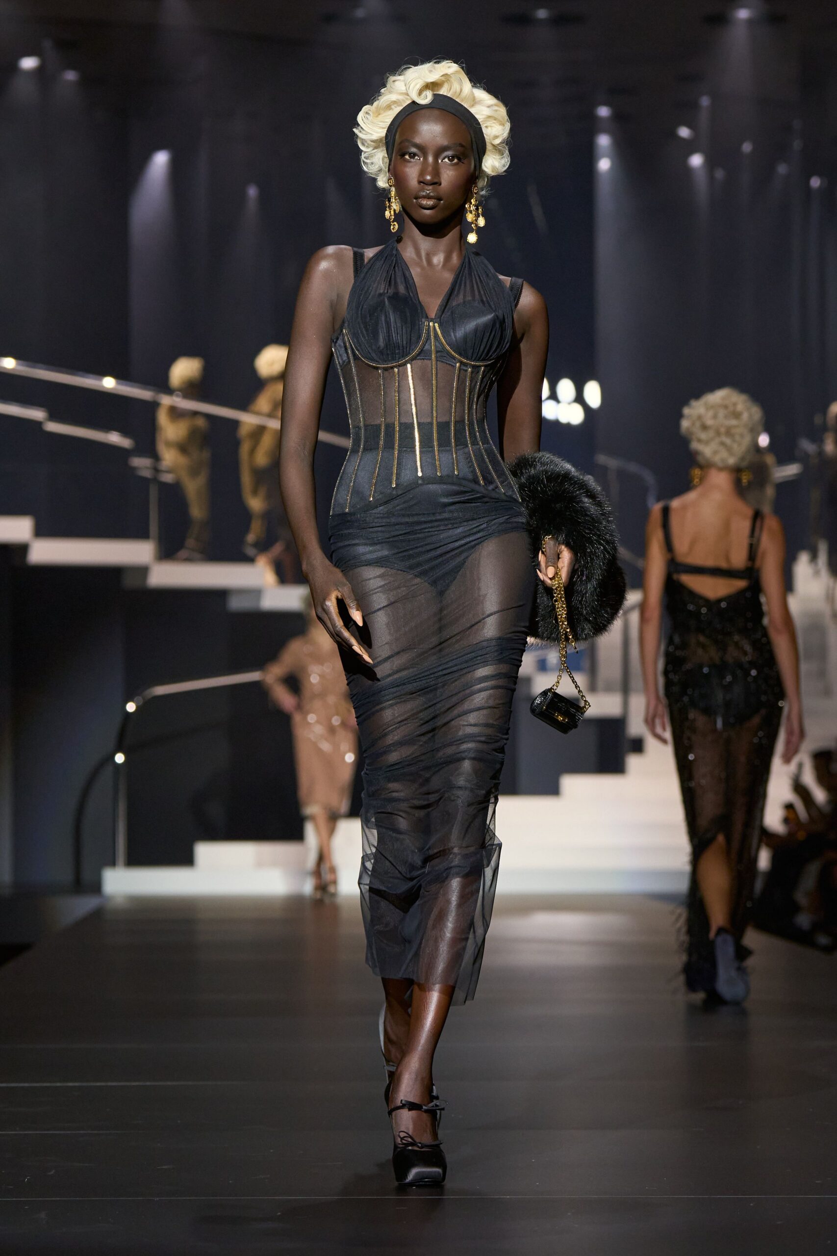 black mesh fitted dress