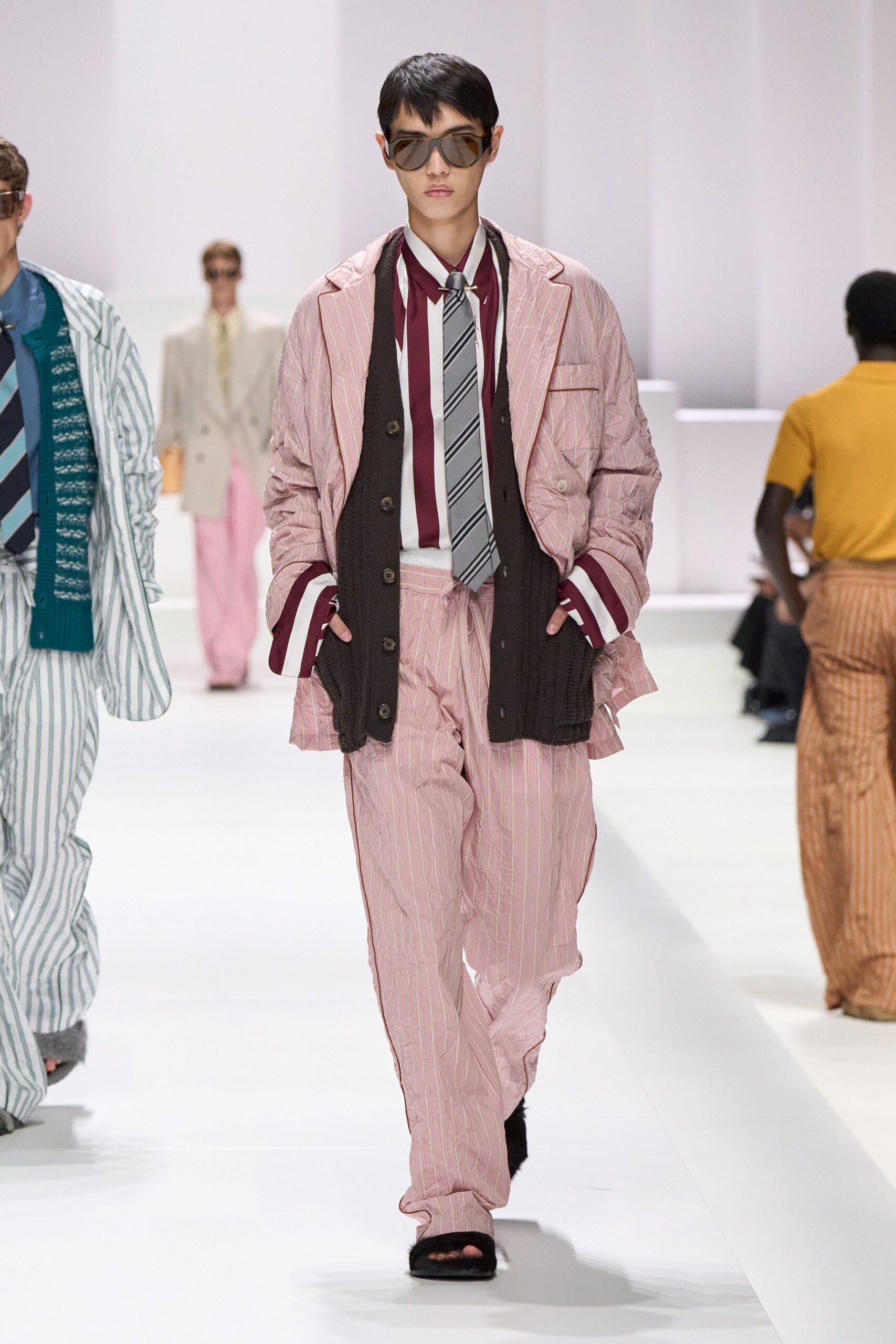 pink striped blazer with pants