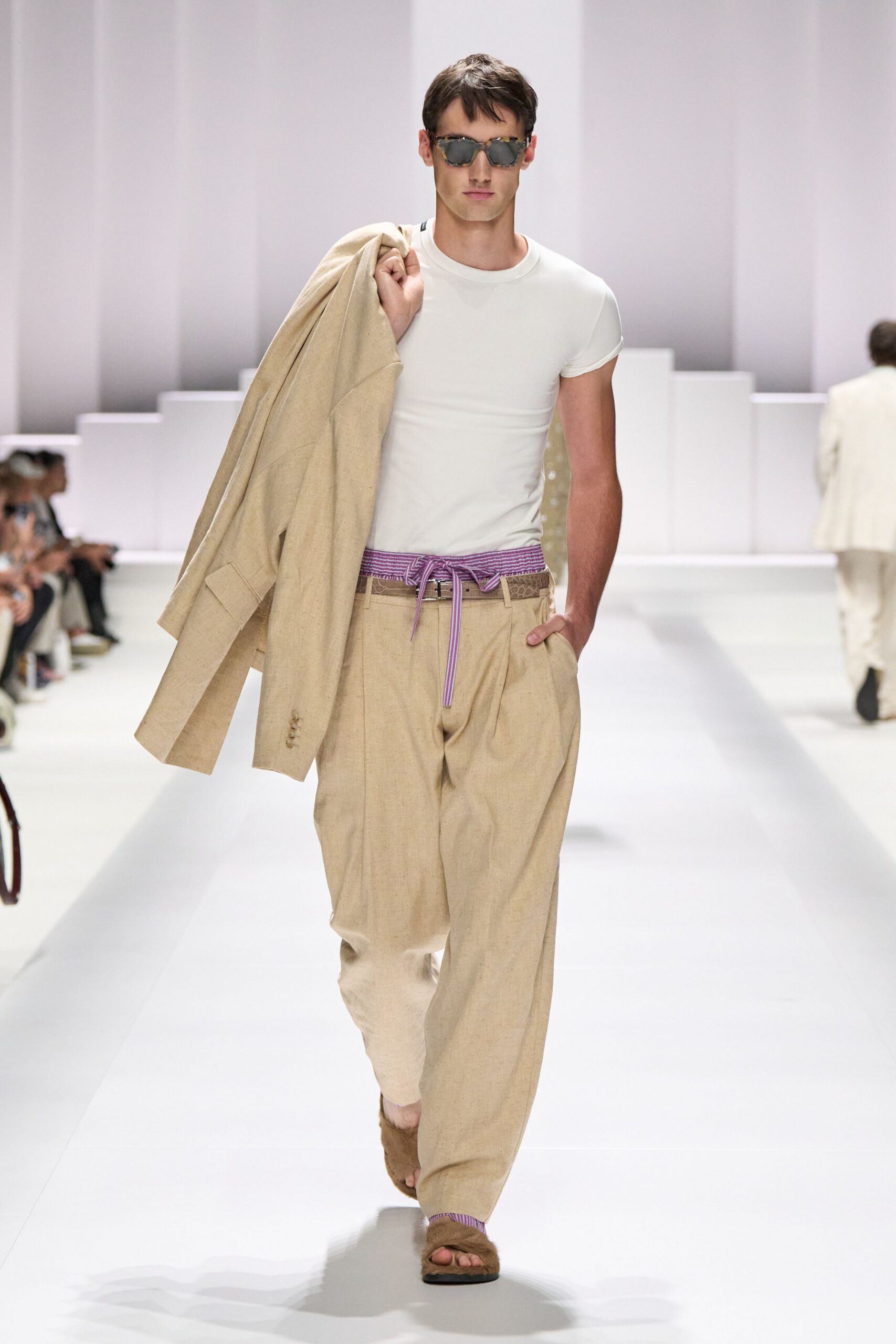 white t-shirt beige pants