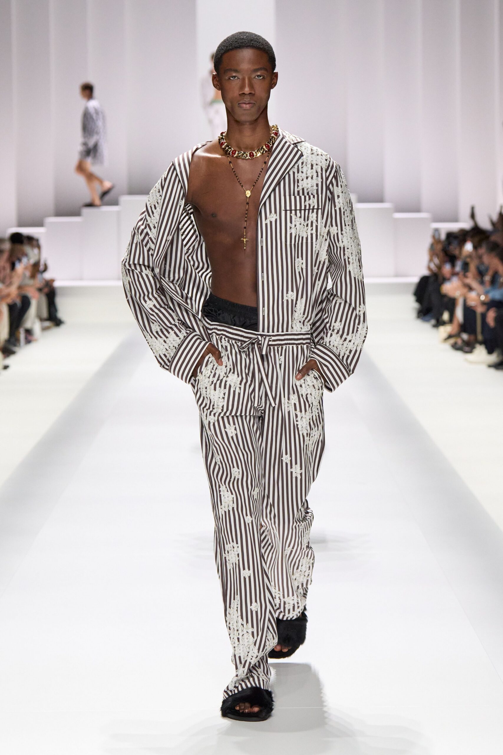 striped shirt and pants outfit