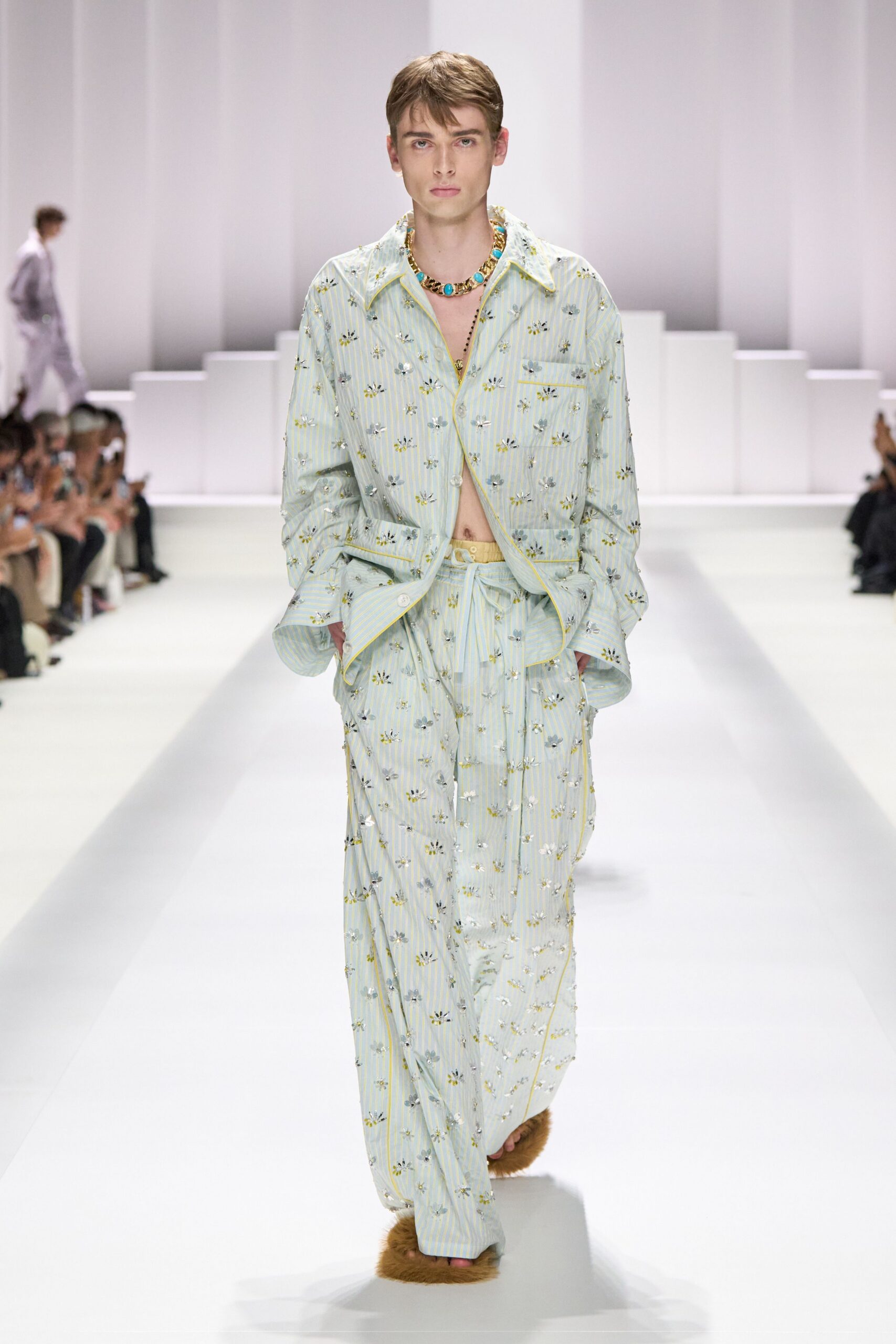 green cotton relaxed printed pants