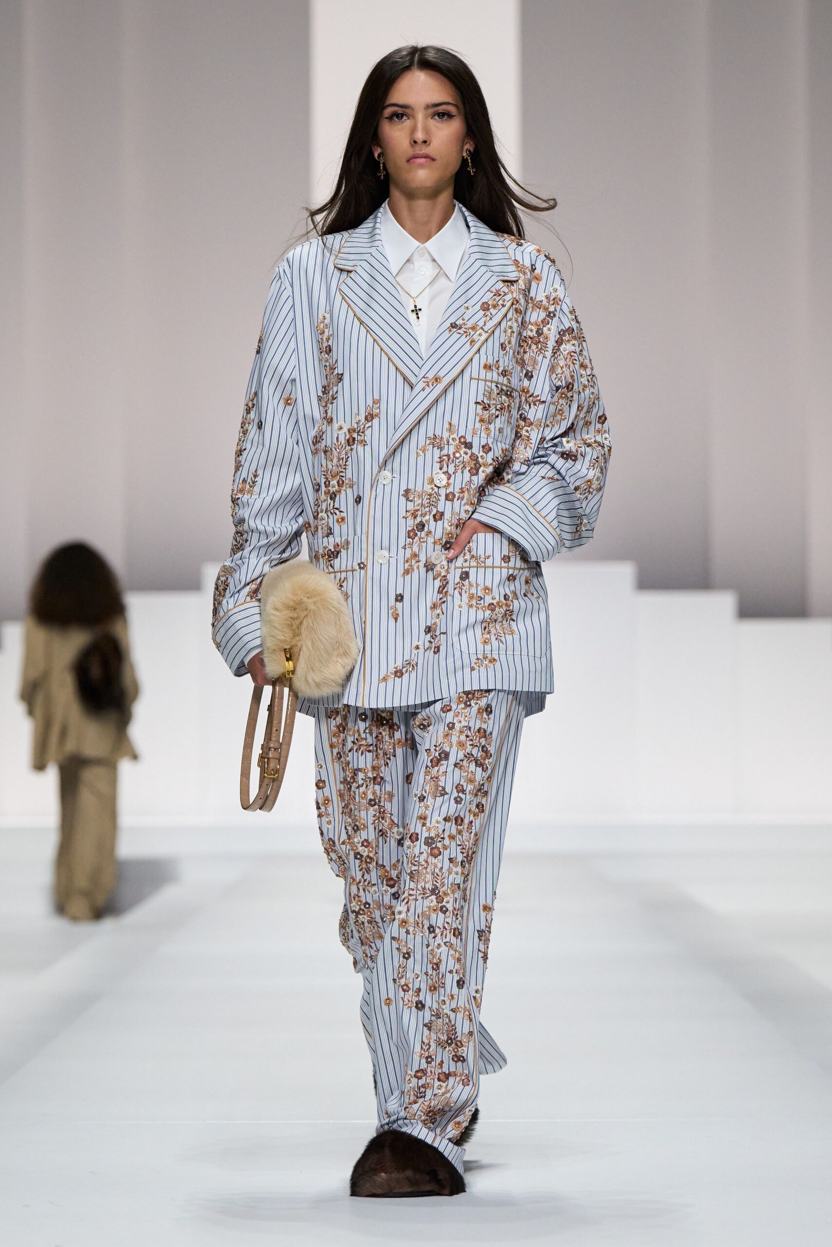 blue and white floral blazer and pants