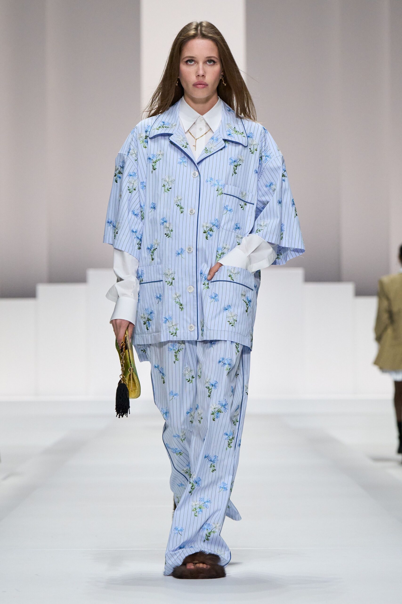 blue floral shirt and pants