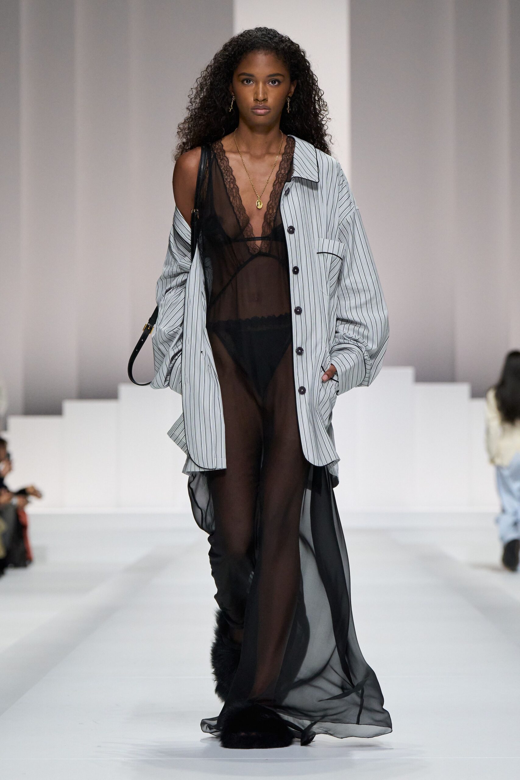 relaxed striped shirt with sheer dress