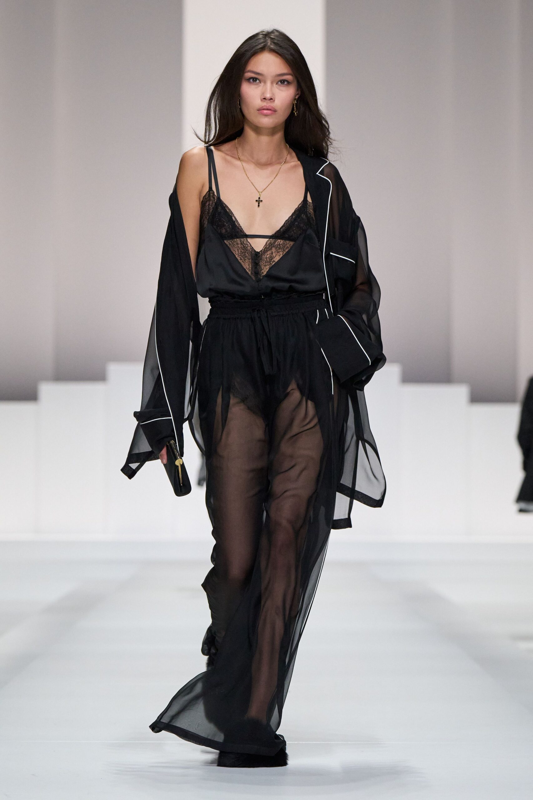 black silk relaxed wide-leg sheer flowing pants