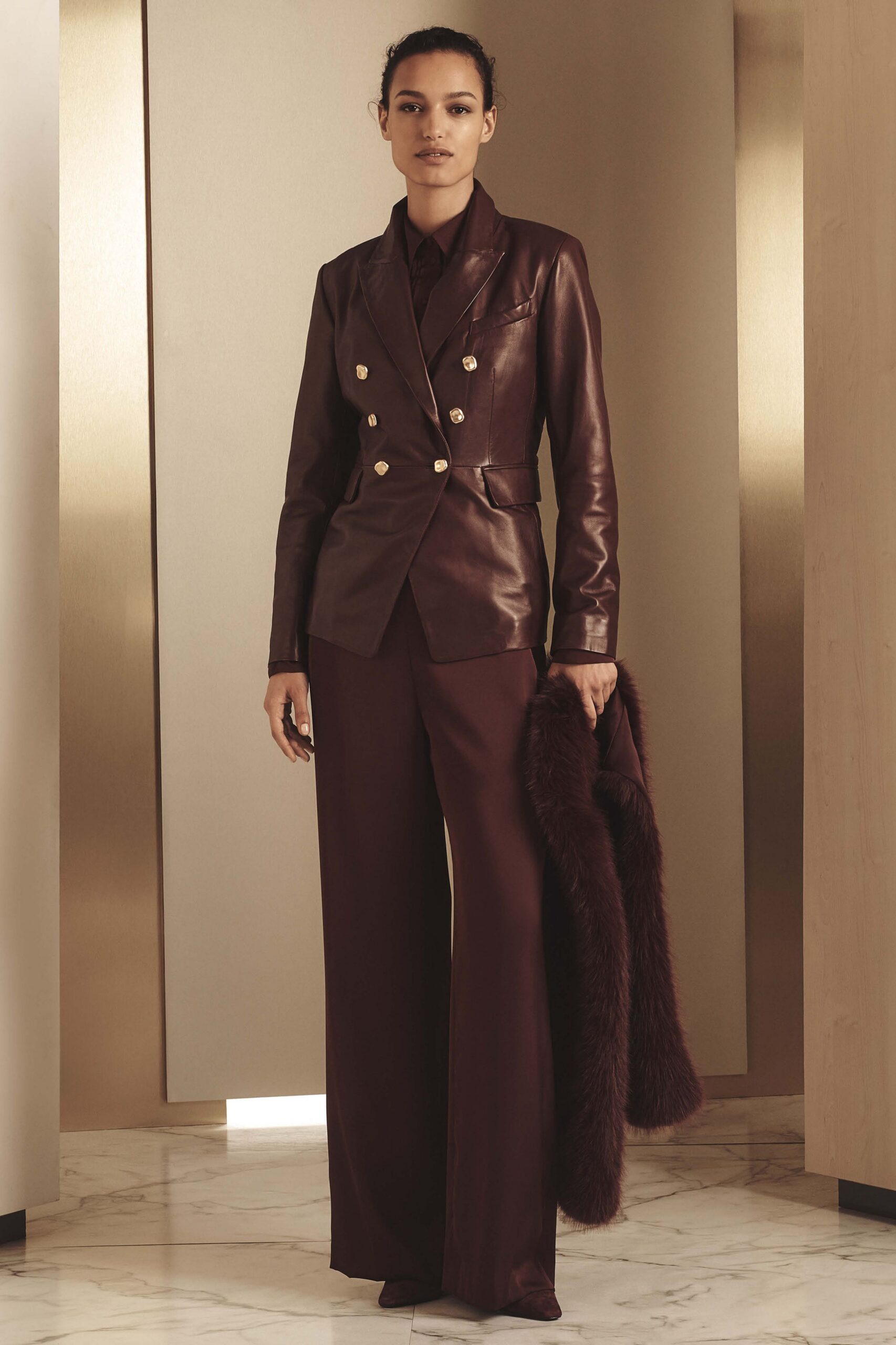 brown leather tailored blazer