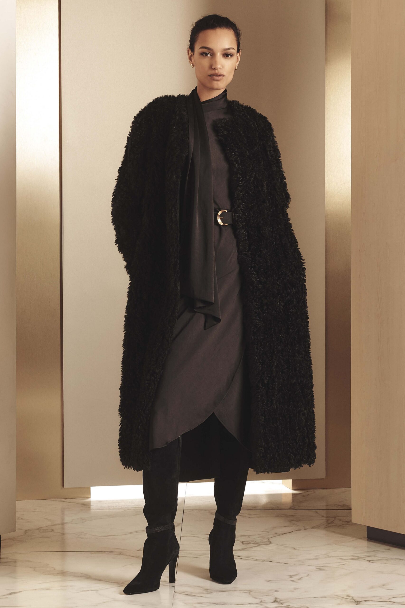 black fur dress with coat
