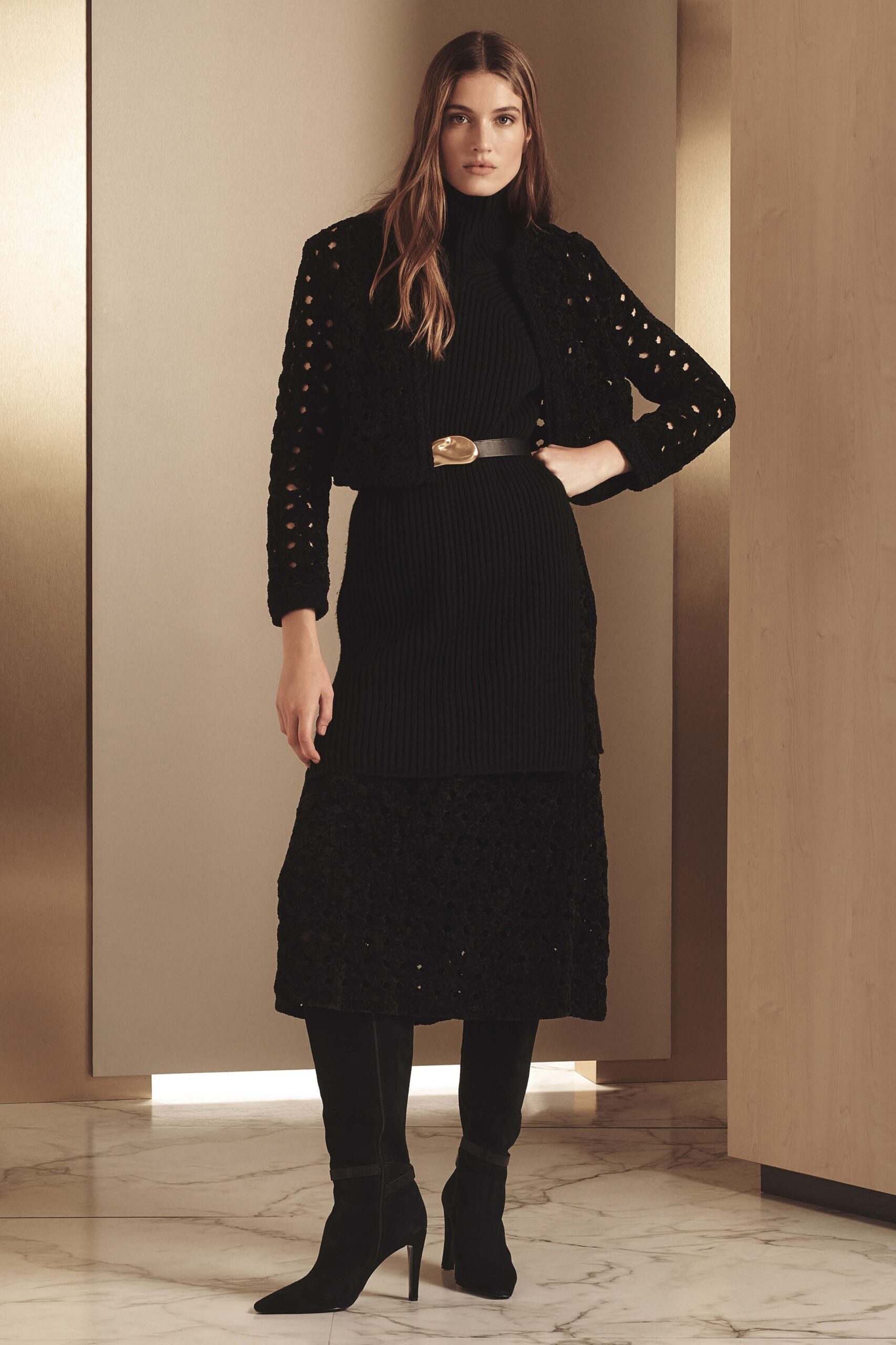 black wool midi dress with jacket