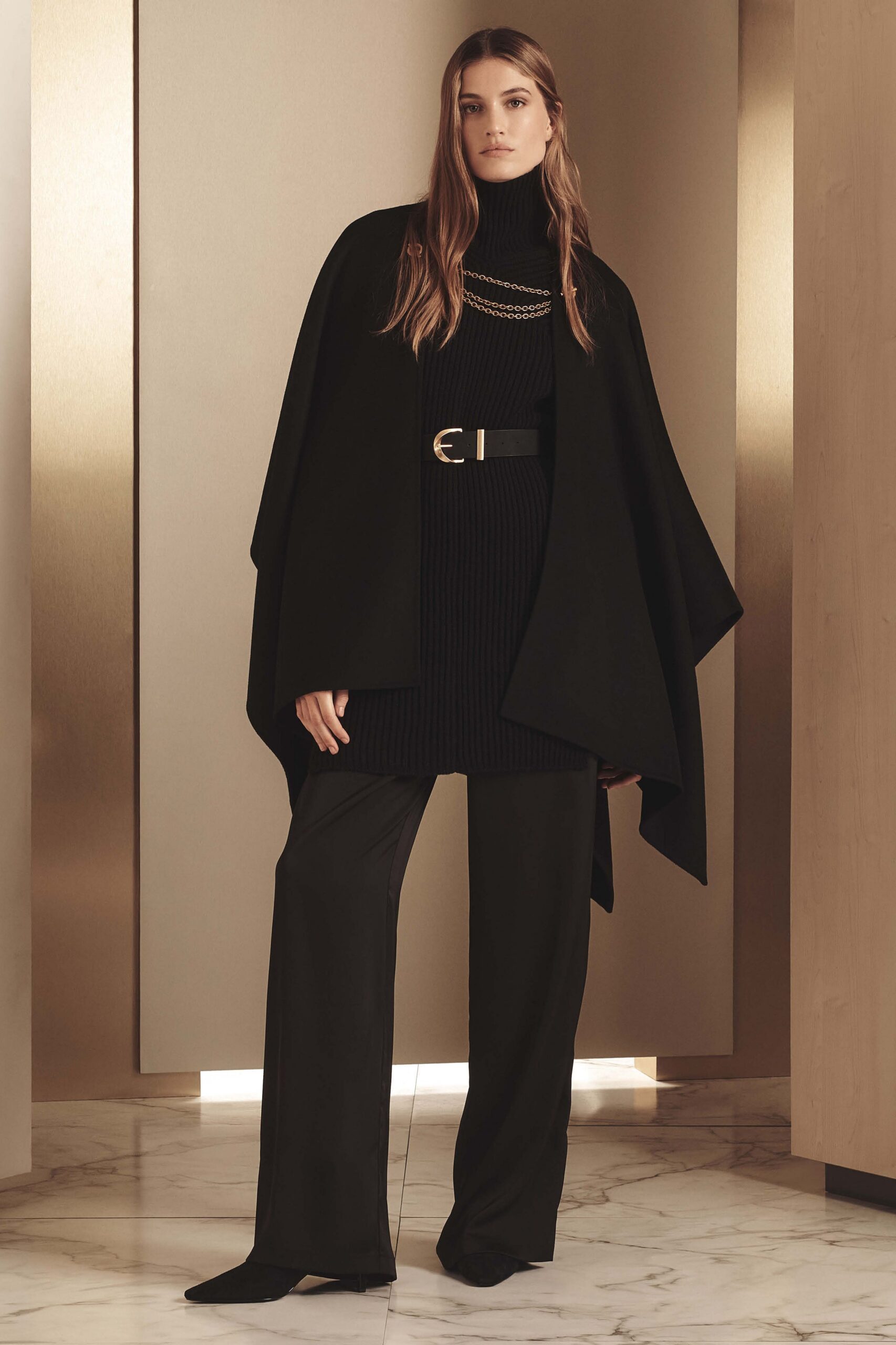 black wool cape and fitted top