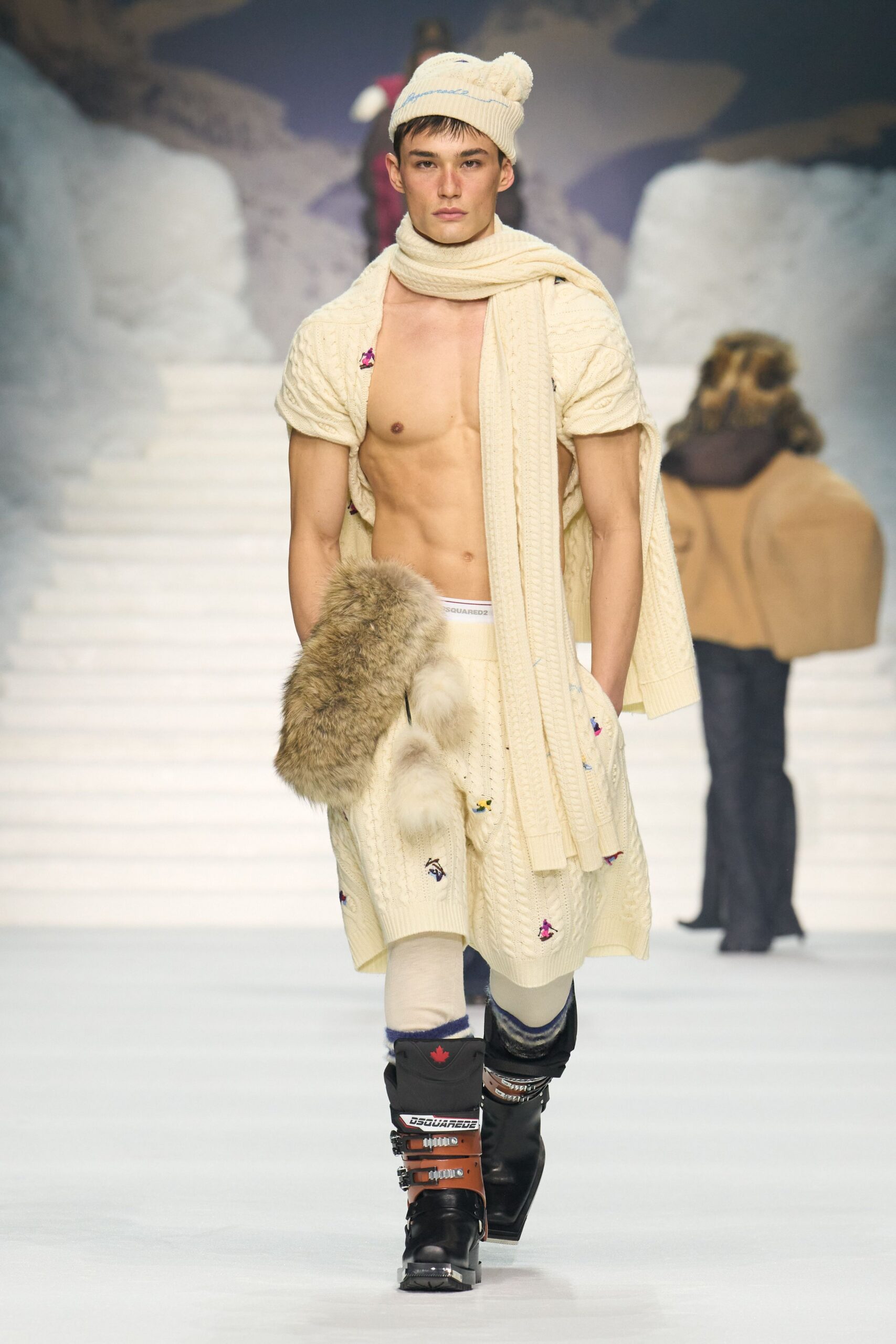 beige wool sweater with scarf