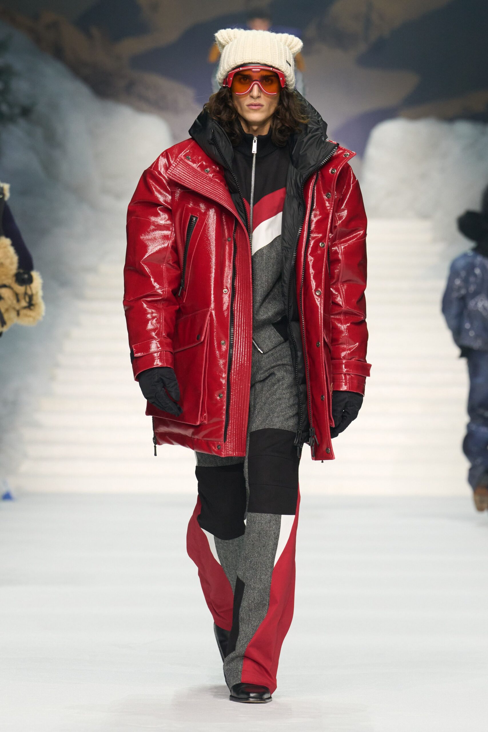 red vinyl oversized coat