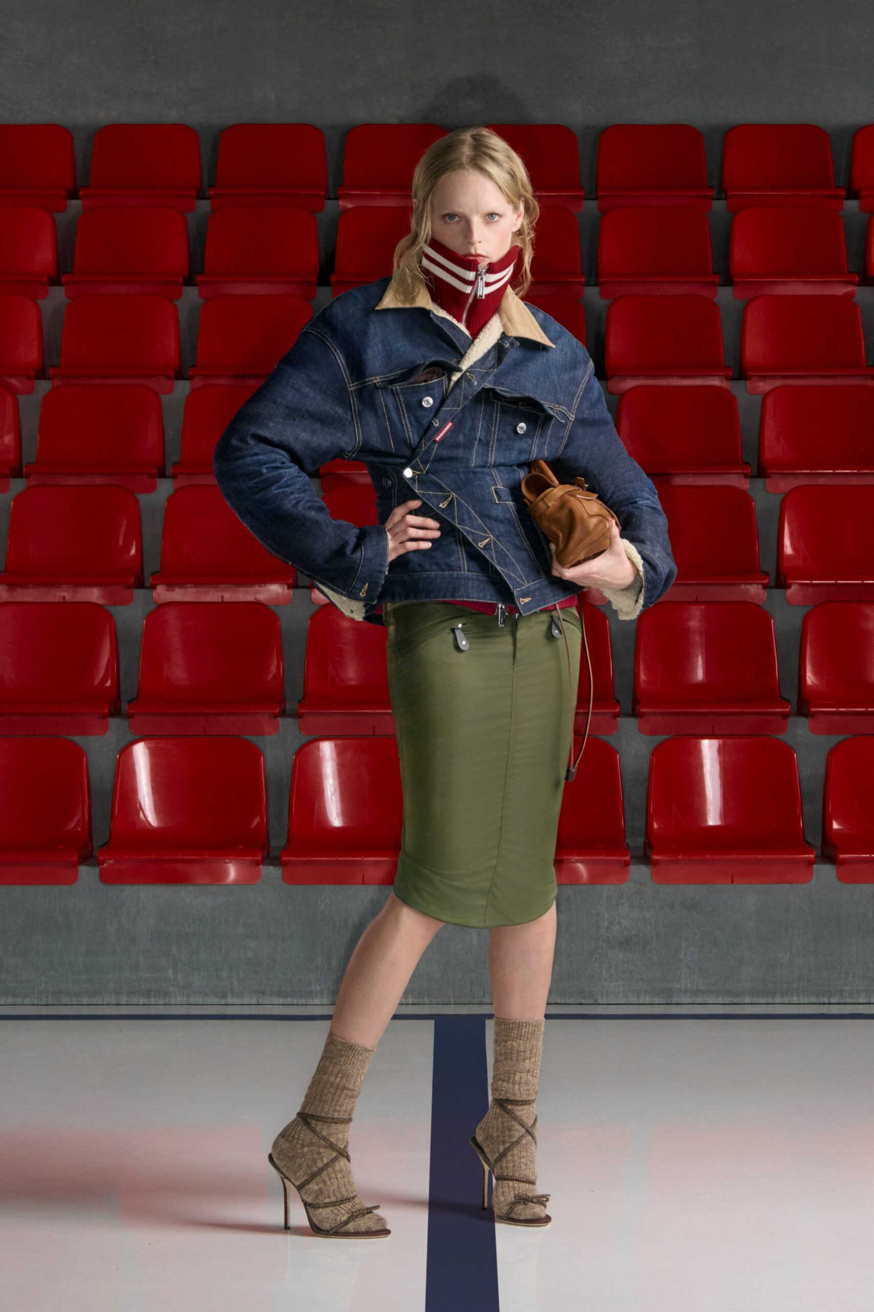 blue denim long-sleeve collared fitted buttoned jacket