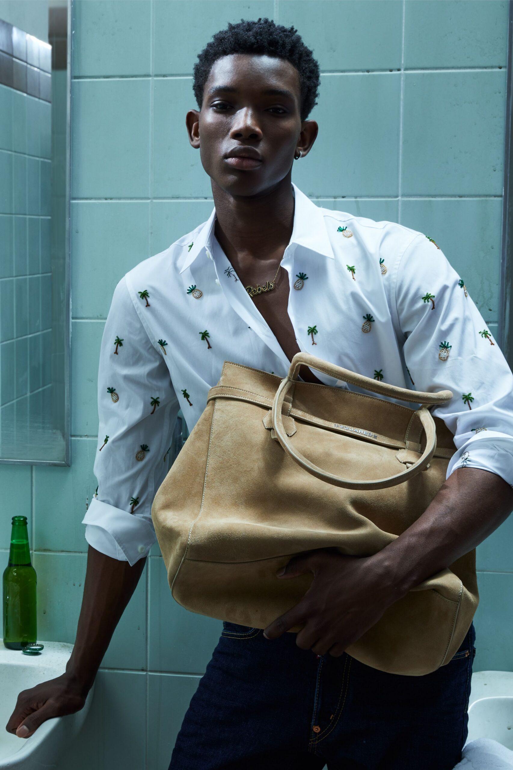 white cotton long-sleeve collared fitted embroidered shirt