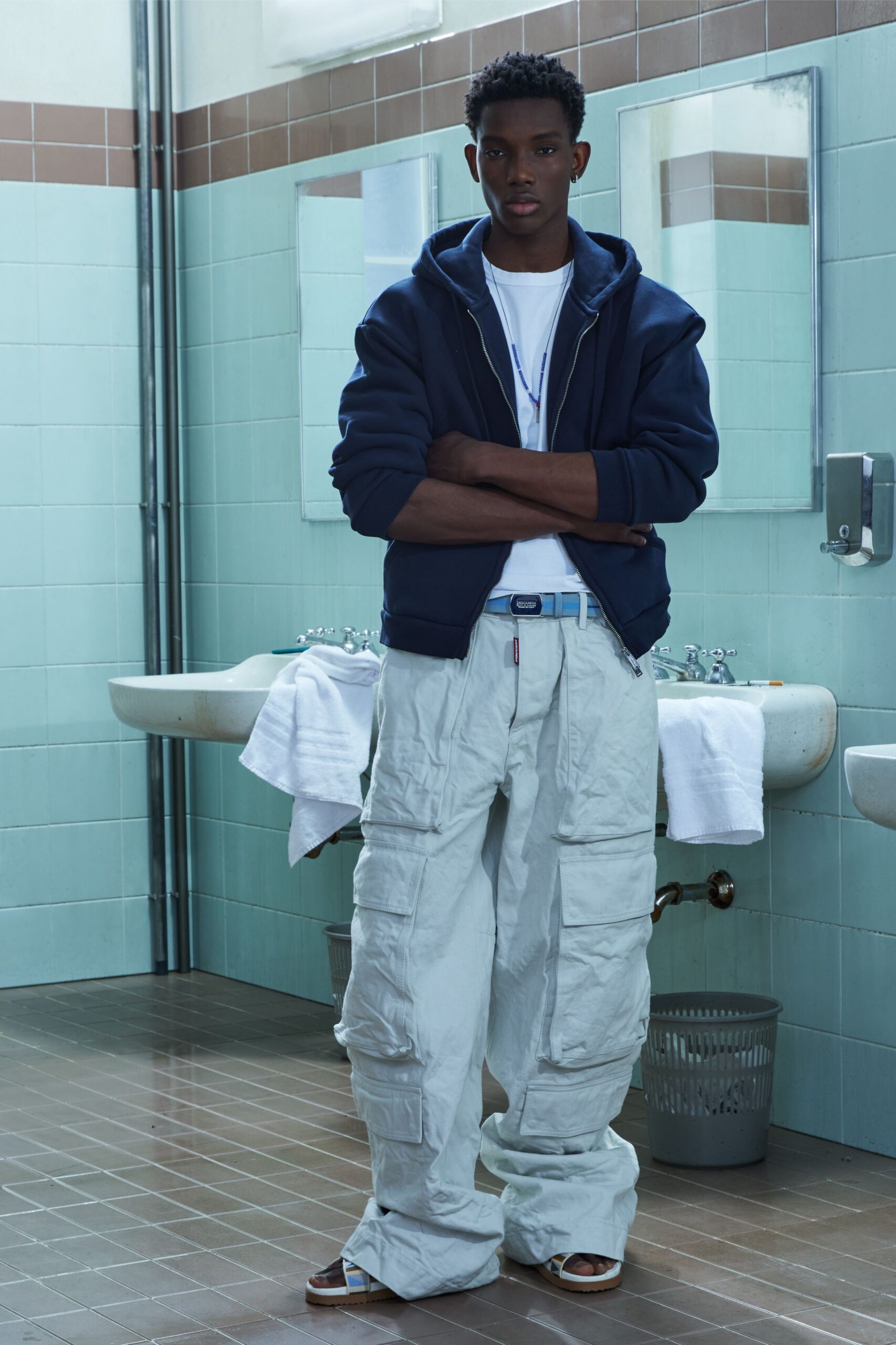 blue cotton long-sleeve hooded relaxed hoodie