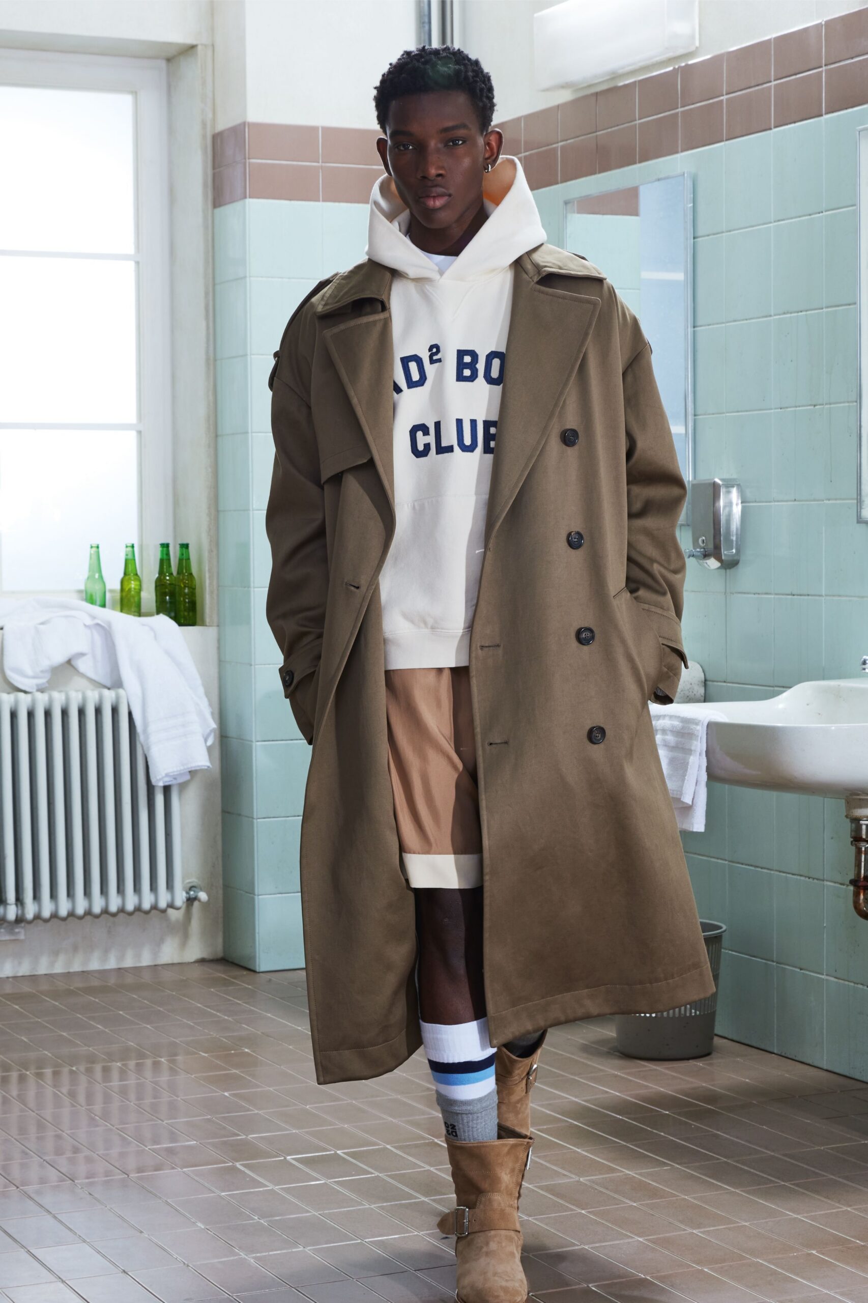 brown cotton long-sleeve collared relaxed coat