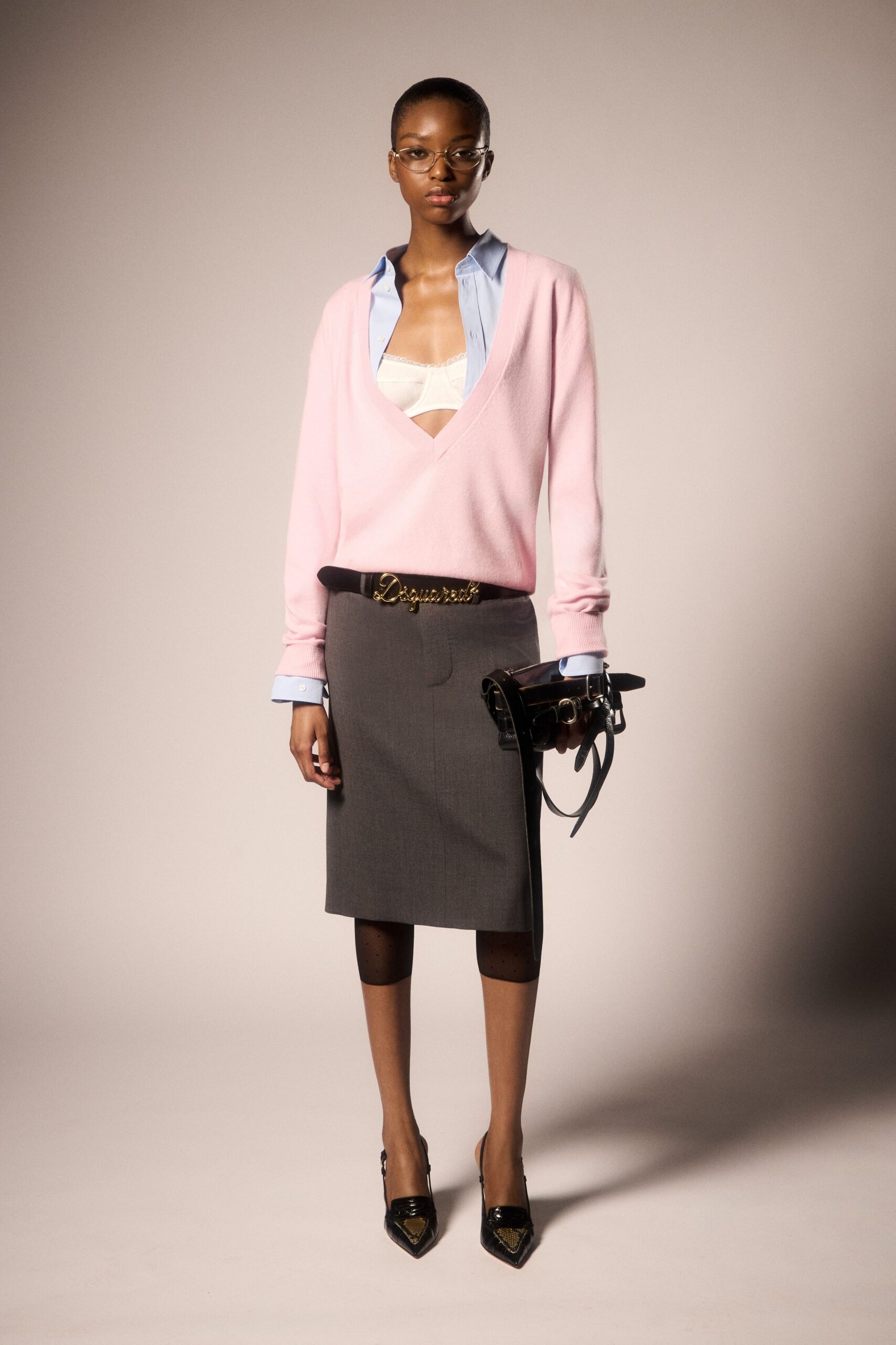 gray cotton fitted pencil skirt
